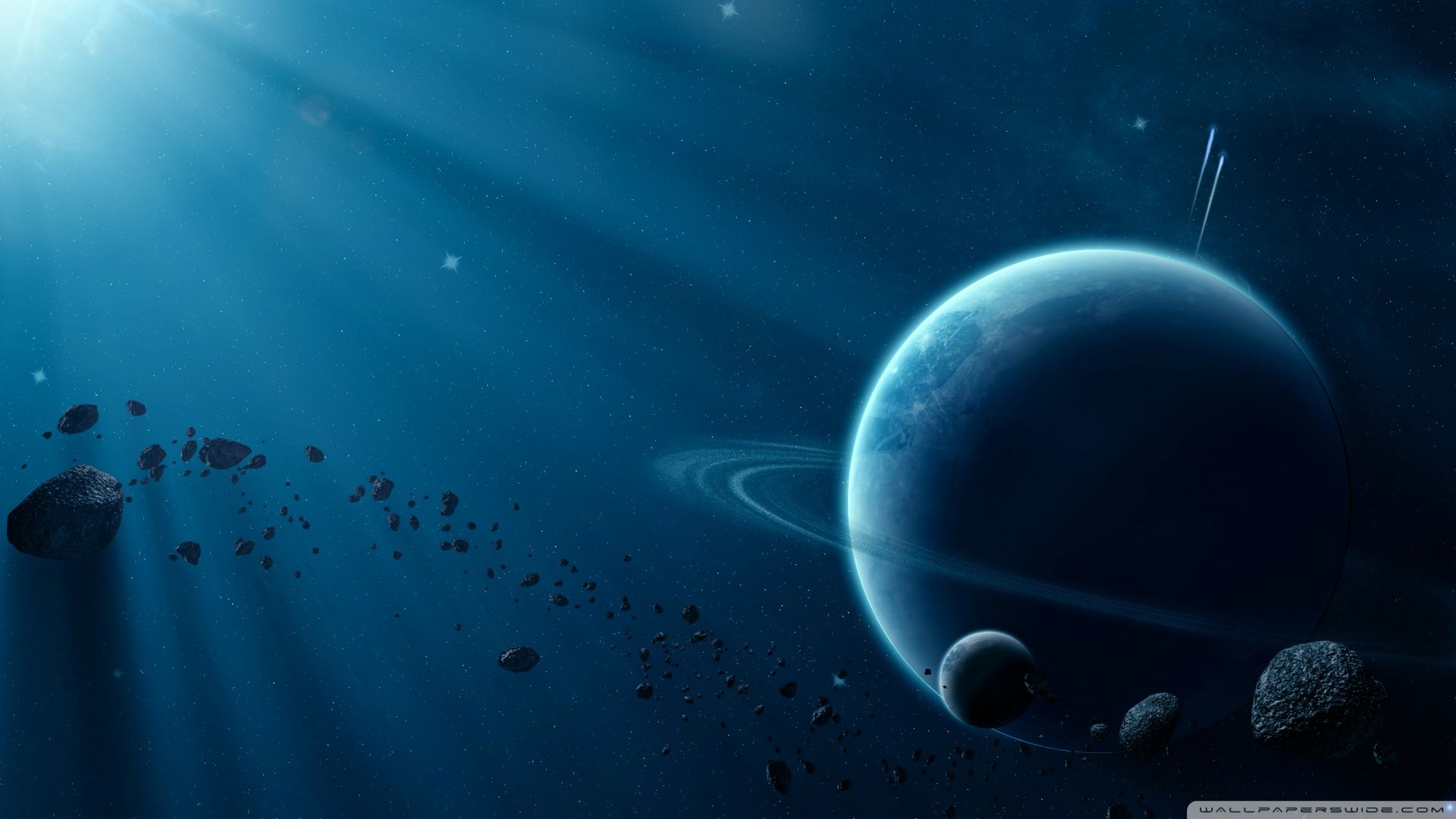 Pianeta con anelli spazio blu, 1920x1080 1080p, Desktop