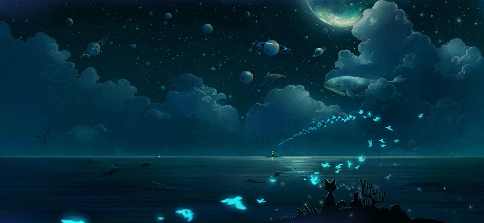 Cielo notturno stellato oceano, 1667x768 HD, PC Desktop