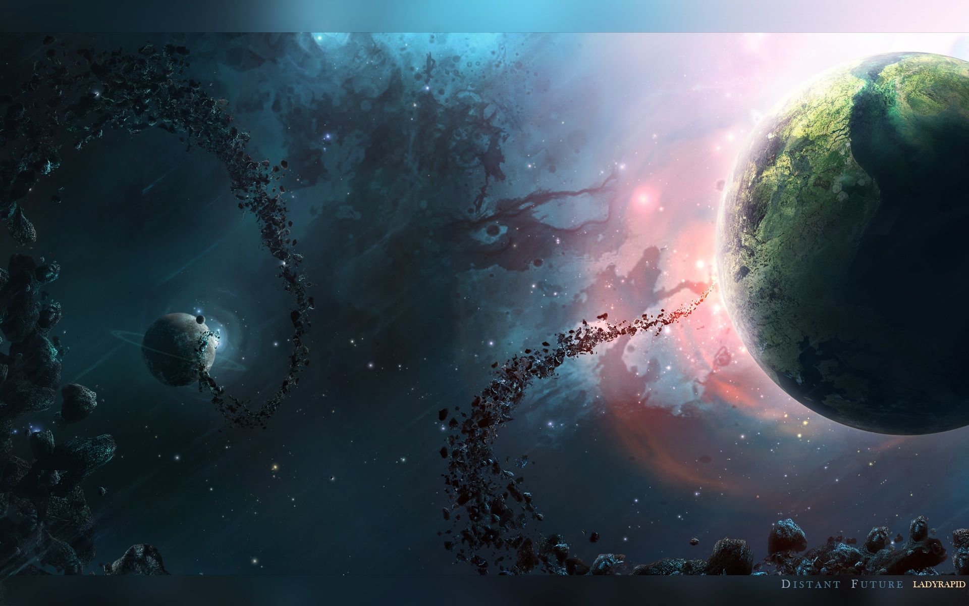 Pianeti e nebulosa spaziale, 1920x1200 WUXGA, Desktop