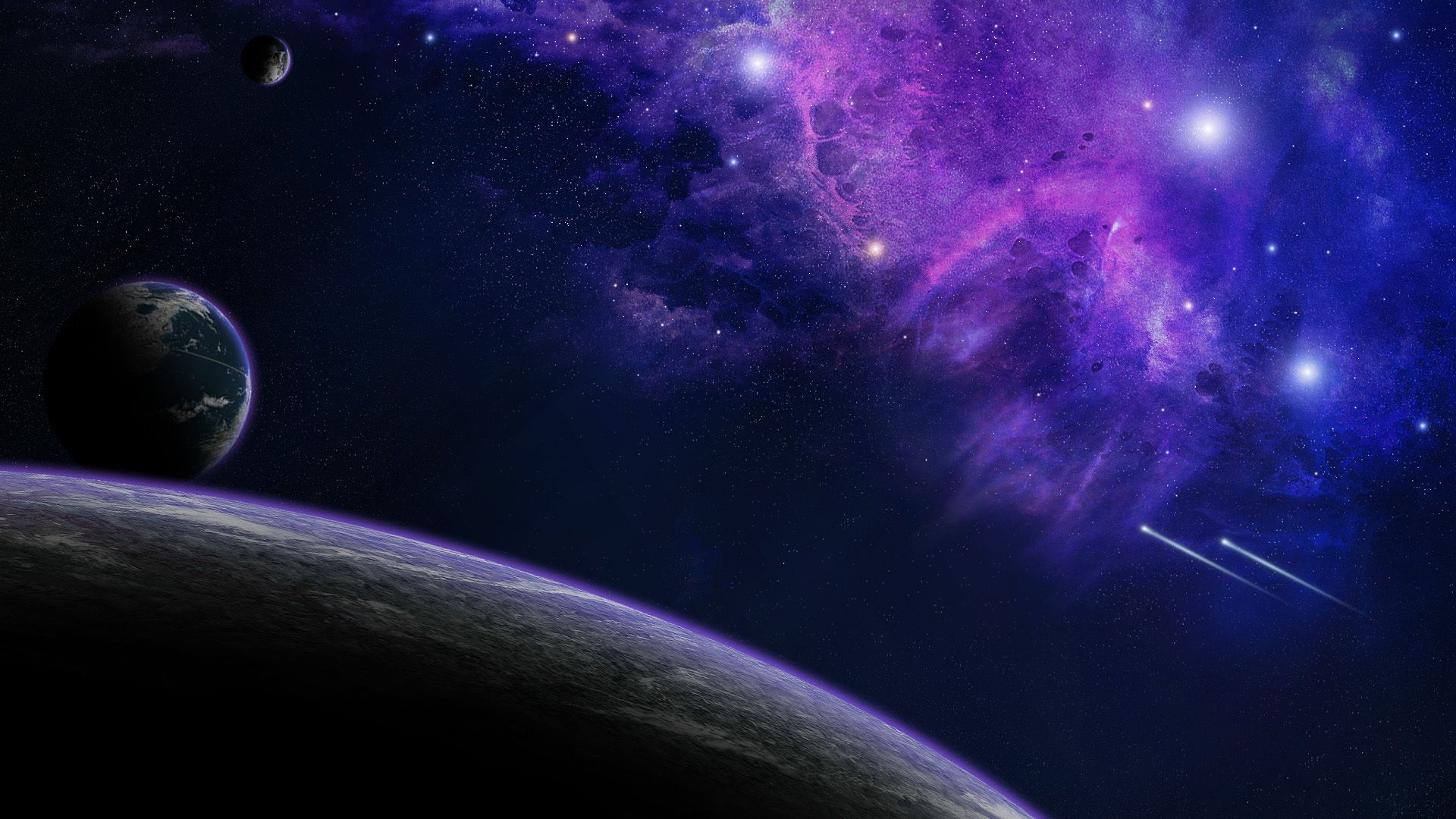 Pianeti e nebulosa viola, 1920x1080 Full HD 1080p, PC Desktop