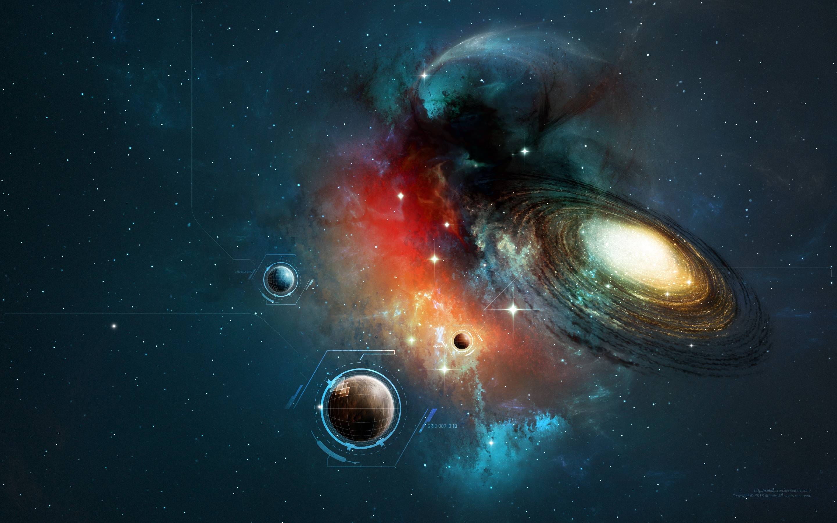 Galassia con pianeti e nebulosa, 2880x1800 WQXGA, Desktop