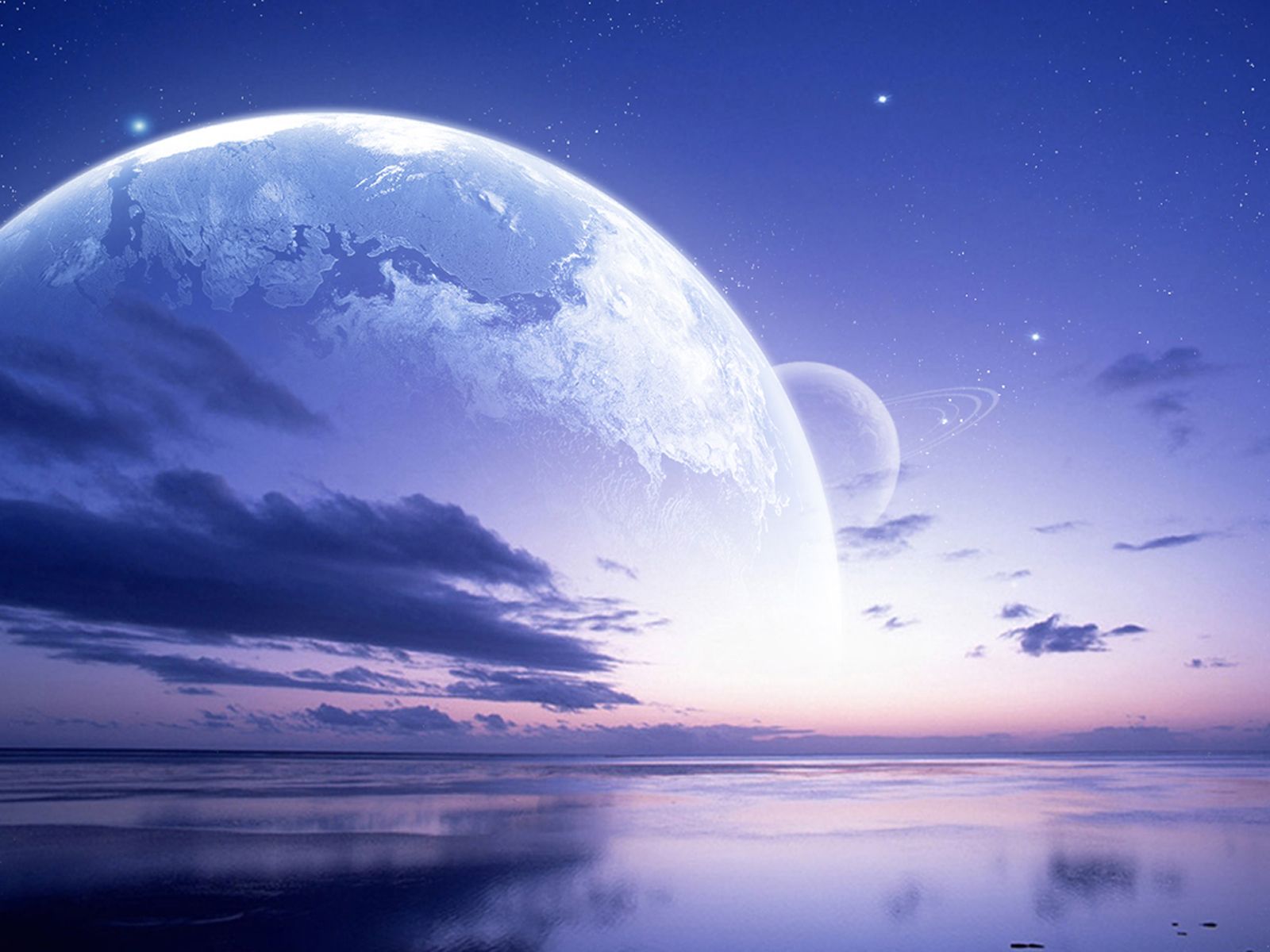 Pianeta gigante sopra oceano notturno, 1600x1200 900p, PC