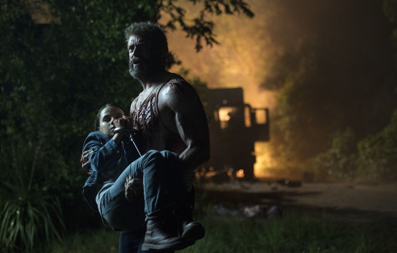 Logan Wolverine con bambina, incendio, 1332x850 720p, Laptop