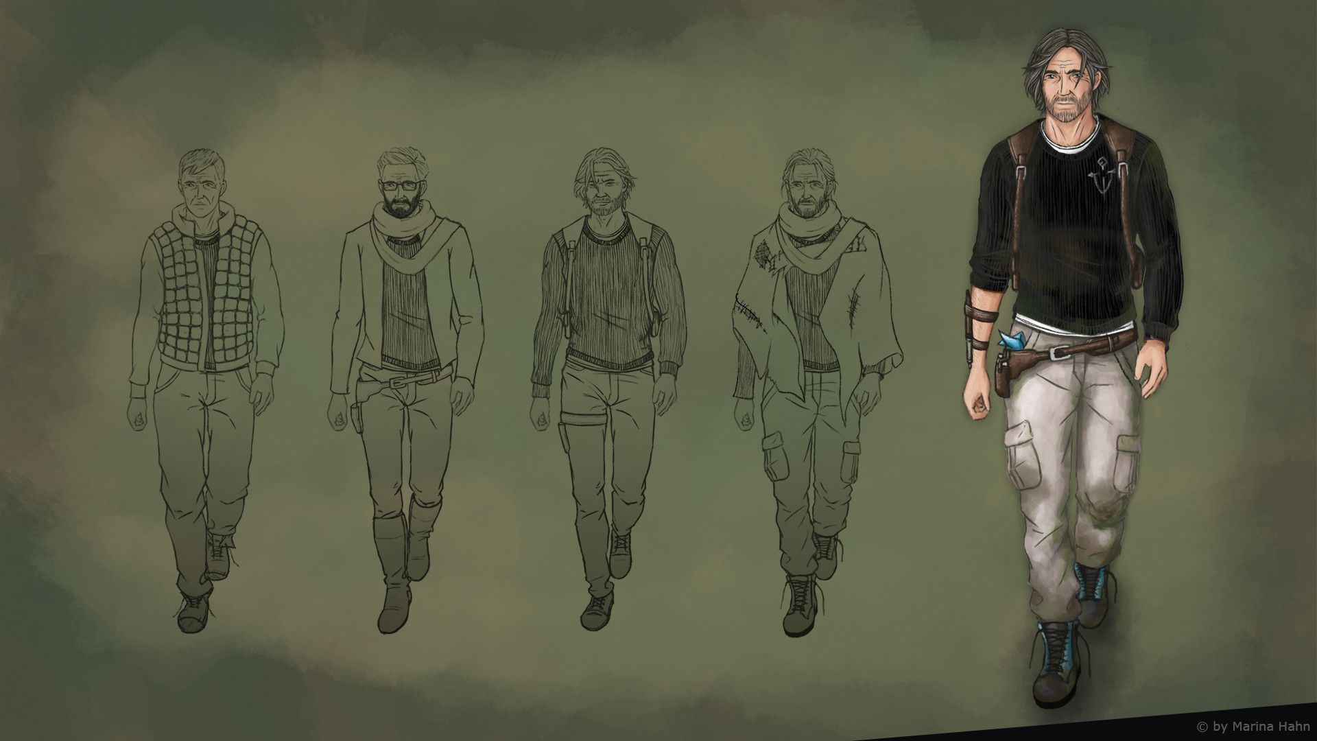 Character design uomo forte, schizzi progressivi, 1920x1080 Full HD, Desktop