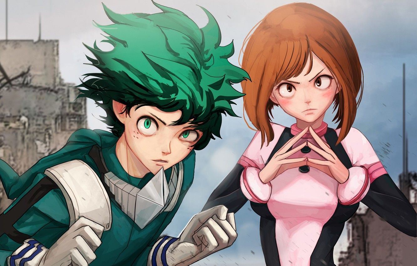 Deku e Uraraka, My Hero Academia, One For All, 1332x850 720p, Monitor Gaming