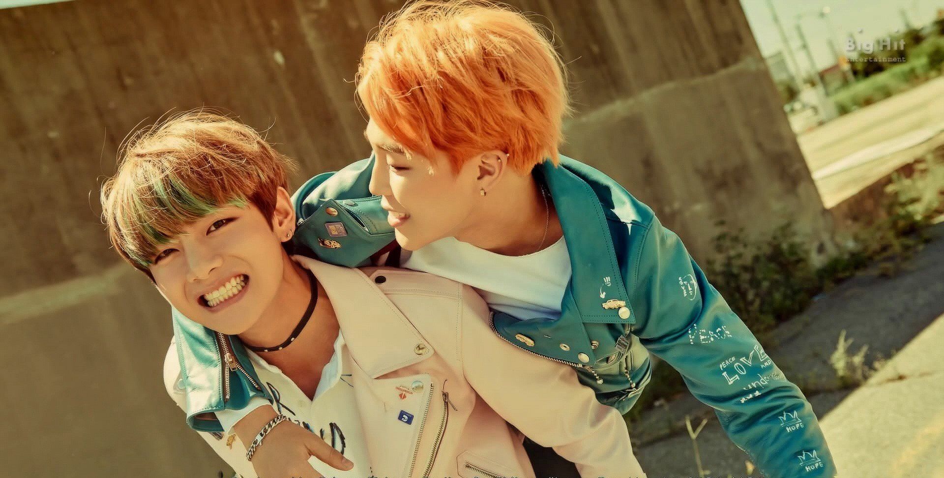 V e Jimin BTS sorridenti, 1920x972 1080p, Desktop