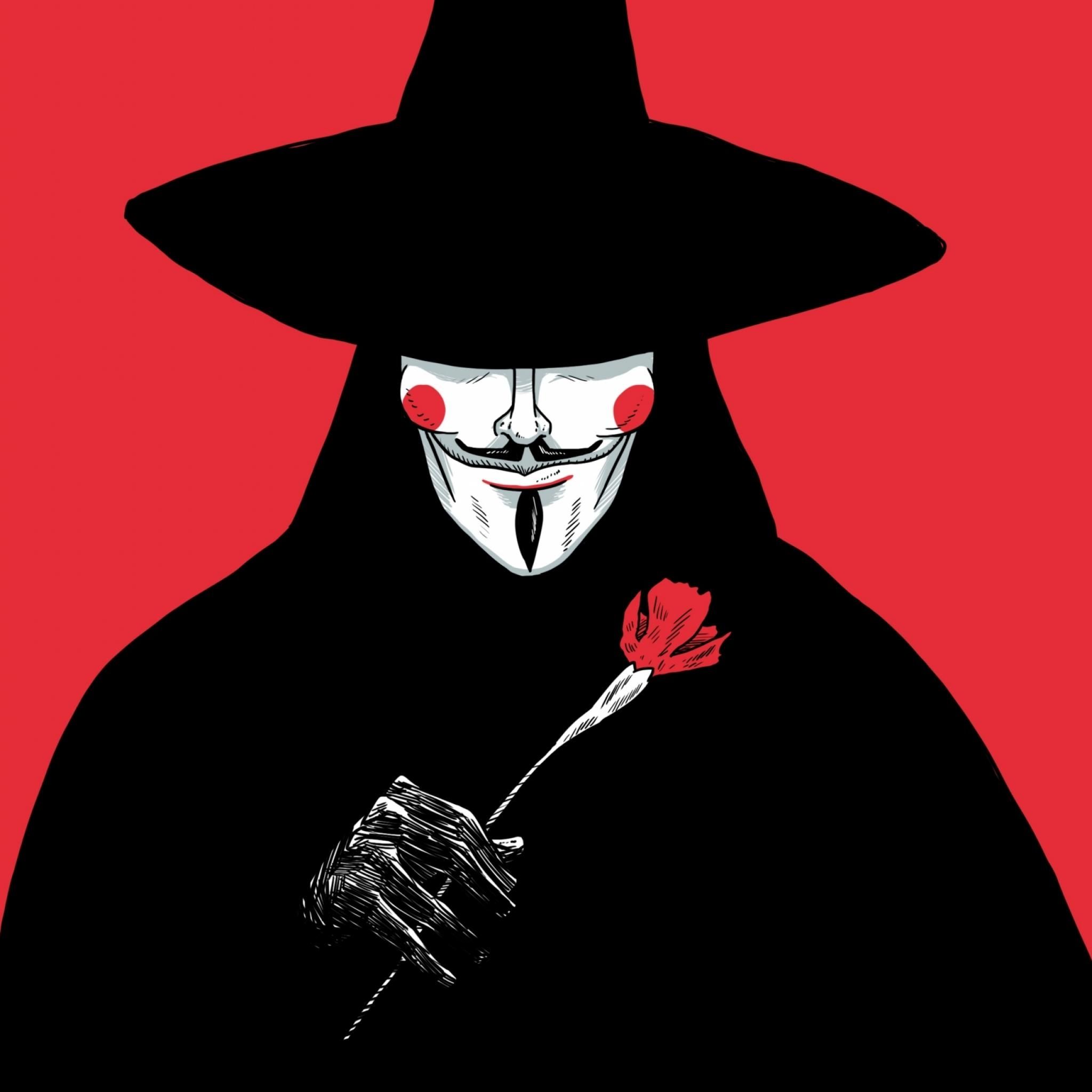 Maschera V per Vendetta con rosa, 2048x2048 Hi-Res, Desktop