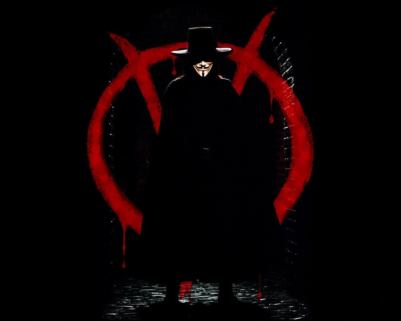 Maschera Guy Fawkes, simbolo V rosso, 1280x1024 720p, PC