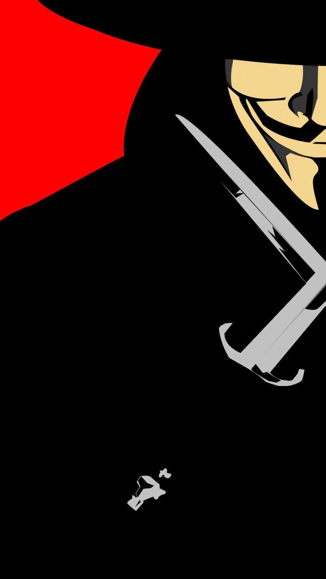 Maschera V per Vendetta pugnali, Guy Fawkes, 1080x1920 Full HD Verticale, iPhone
