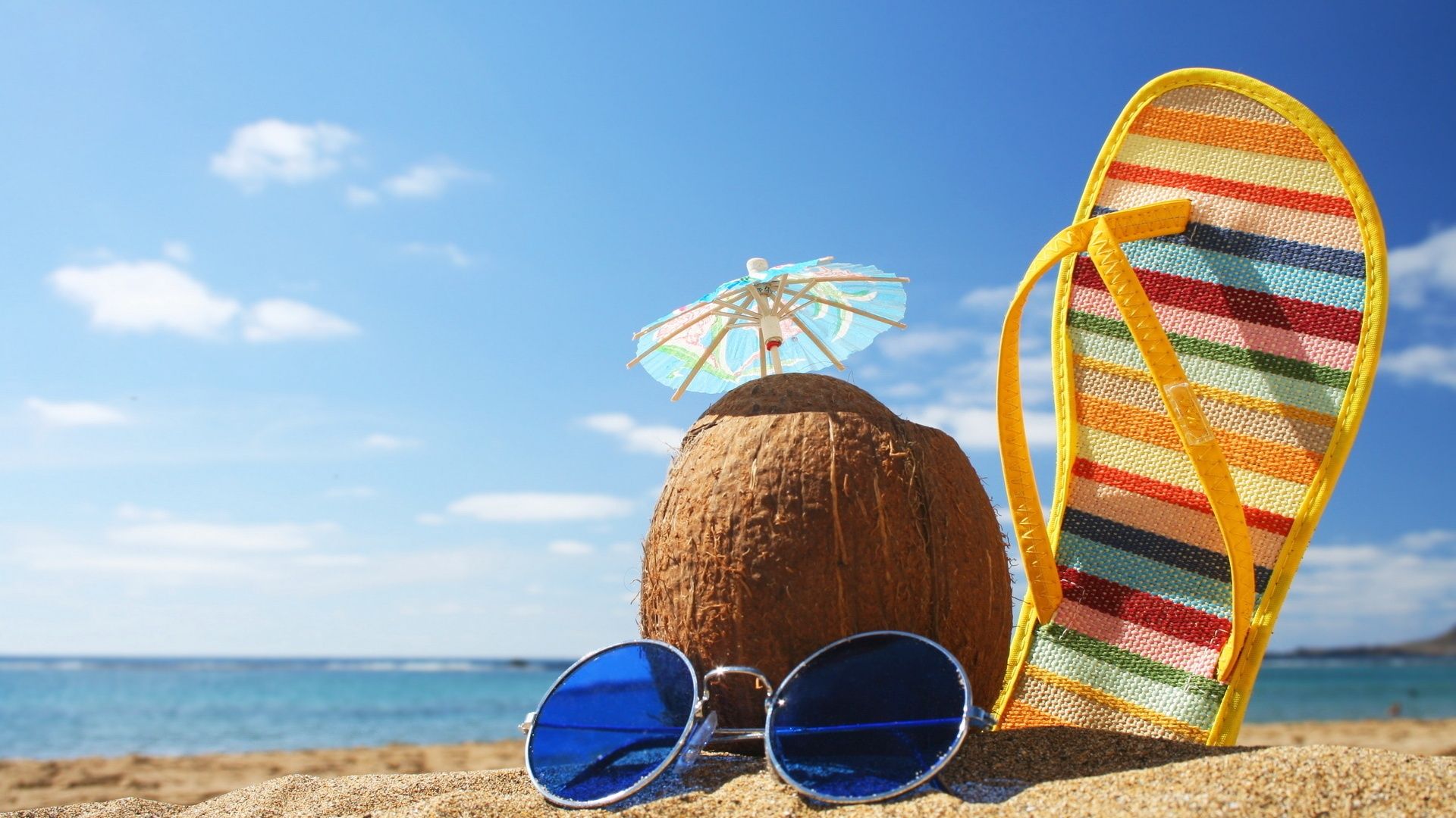Cocco, occhiali e infradito spiaggia, 1920x1080 Full HD 1080p, Desktop