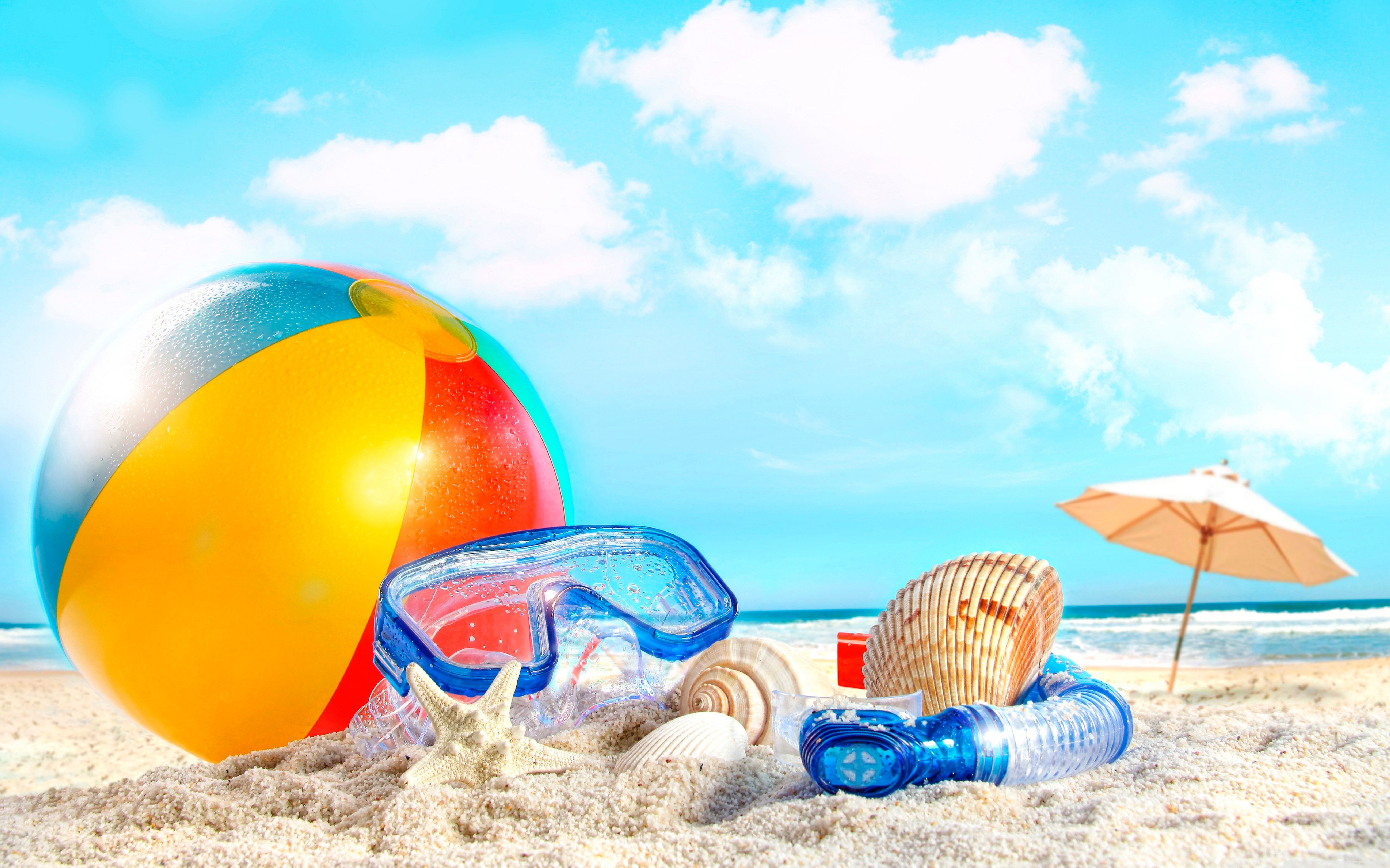 pallone spiaggia e occhialini mare, 5120x3200 Ultra HD, 4K TV