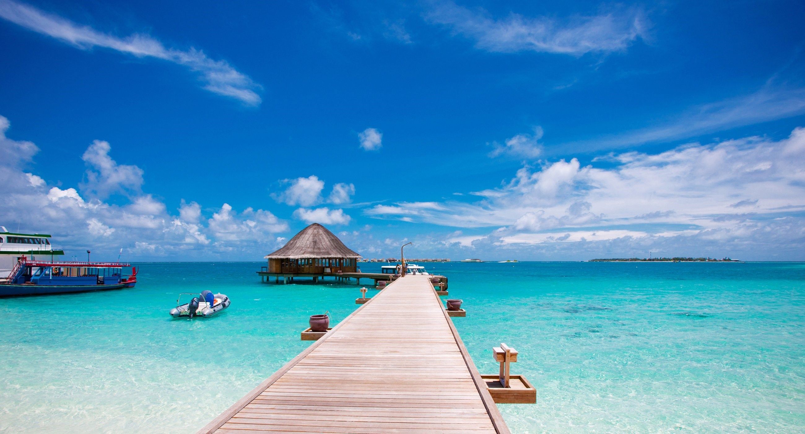 Molo tropicale con bungalow overwater, 2600x1402 QHD, Laptop