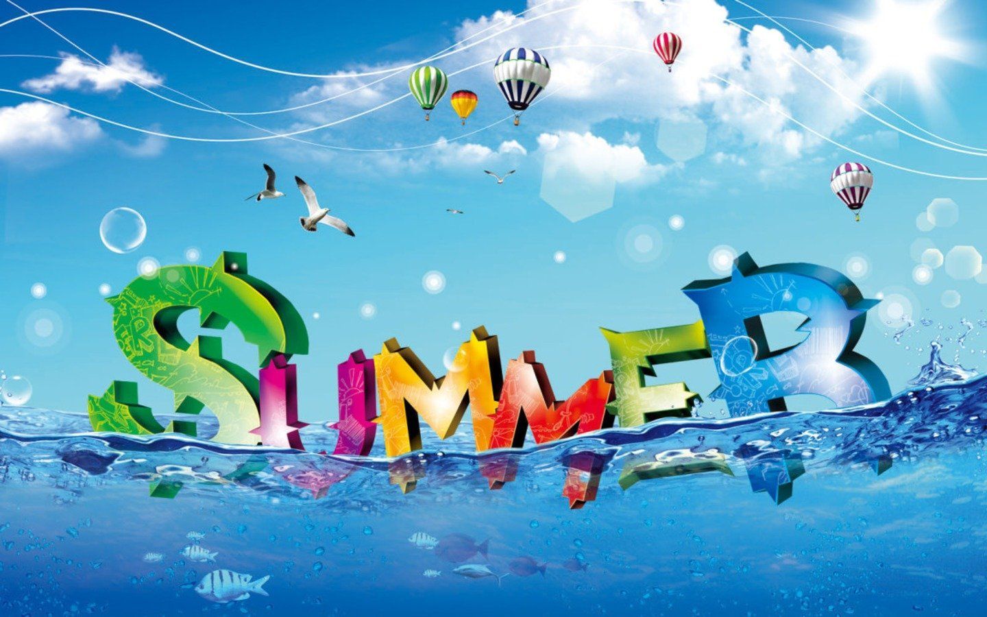 Scritta Summer colorata sul mare, 1440x900 HD, Desktop