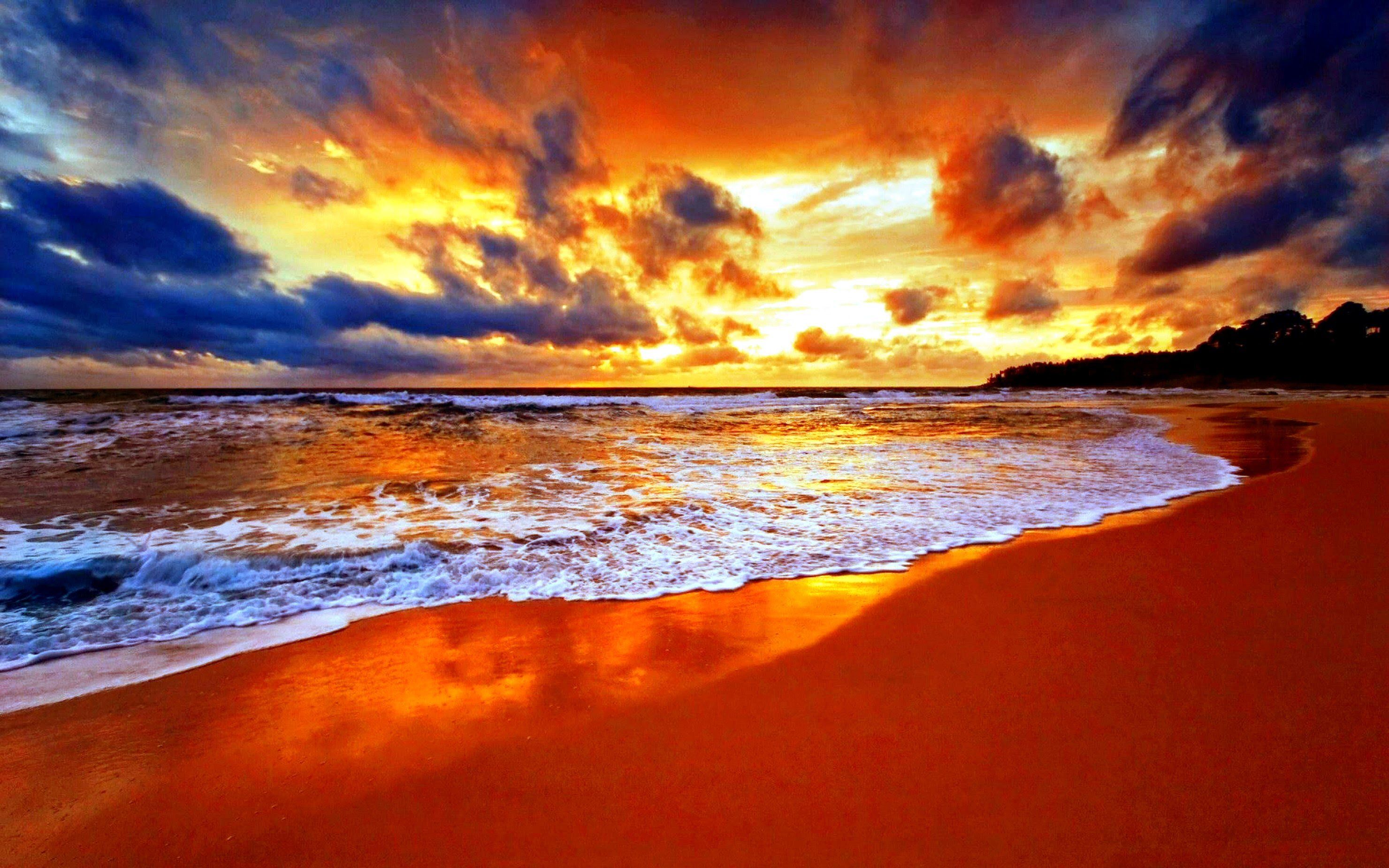 Tramonto arancione sulla spiaggia, 2960x1850 2K+, PC
