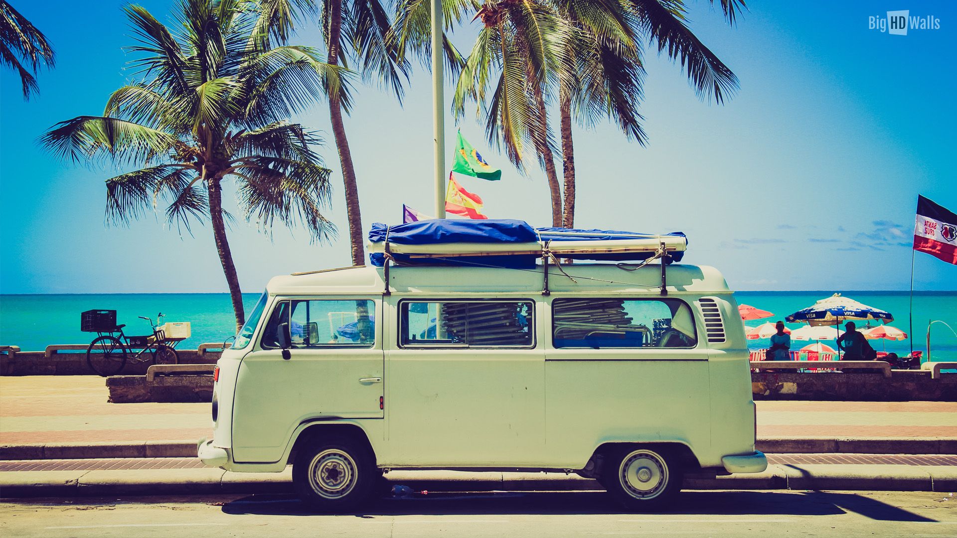Furgone vintage sulla spiaggia, 1920x1080 Full HD, Desktop