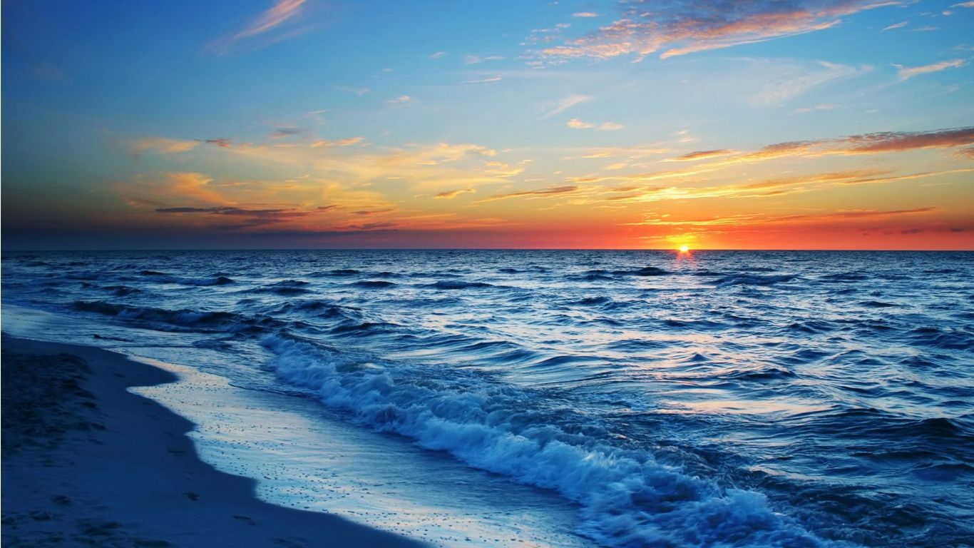 Tramonto sulla spiaggia oceano, 1366x768 720p, PC