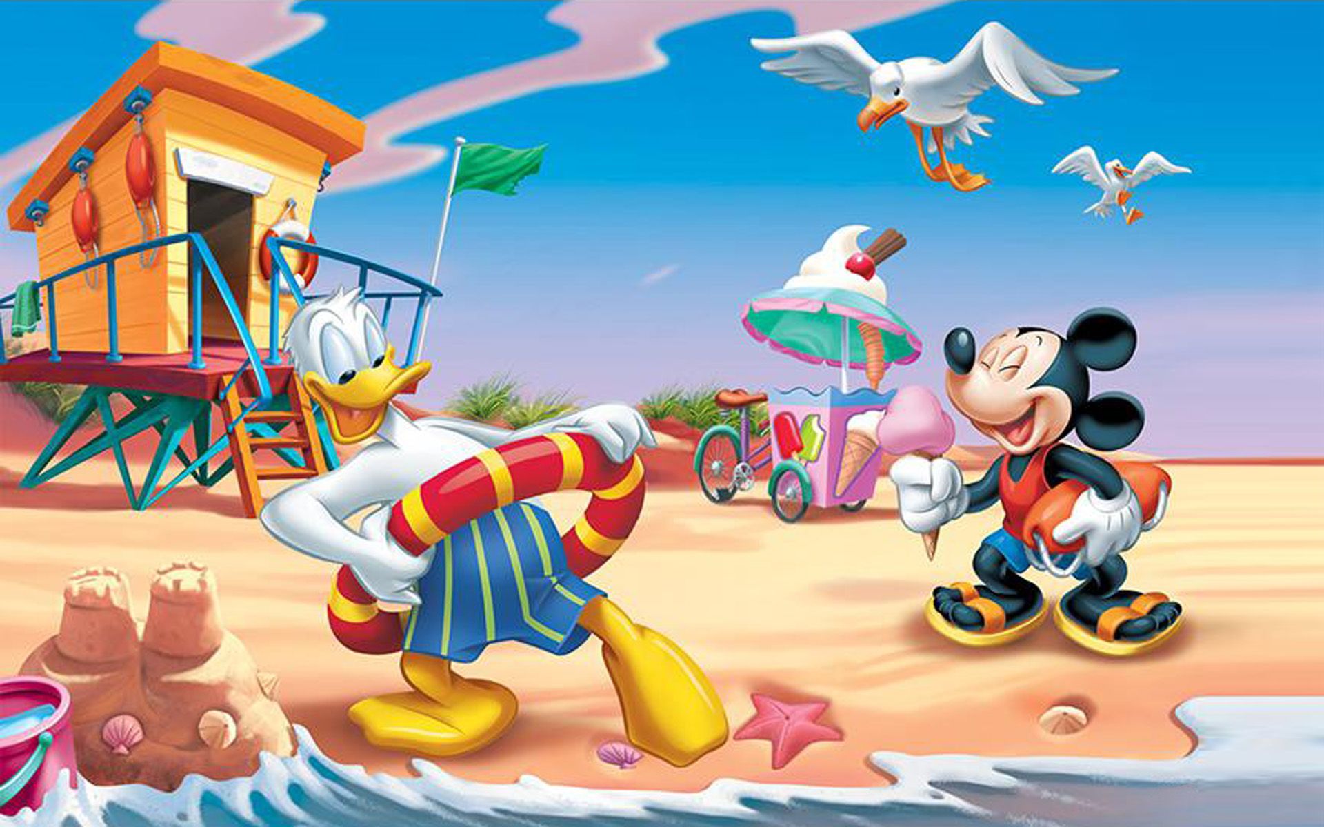 Paperino e Topolino spiaggia, Disney, 1920x1200 Full HD+ WUXGA, Desktop