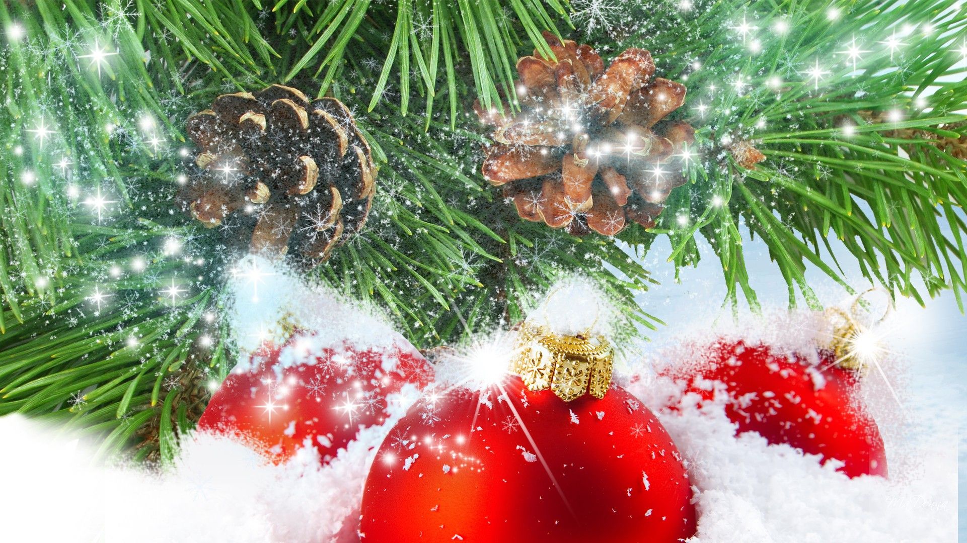 Palline rosse natalizie nella neve, 1921x1080 Full HD 1080p, PC Desktop