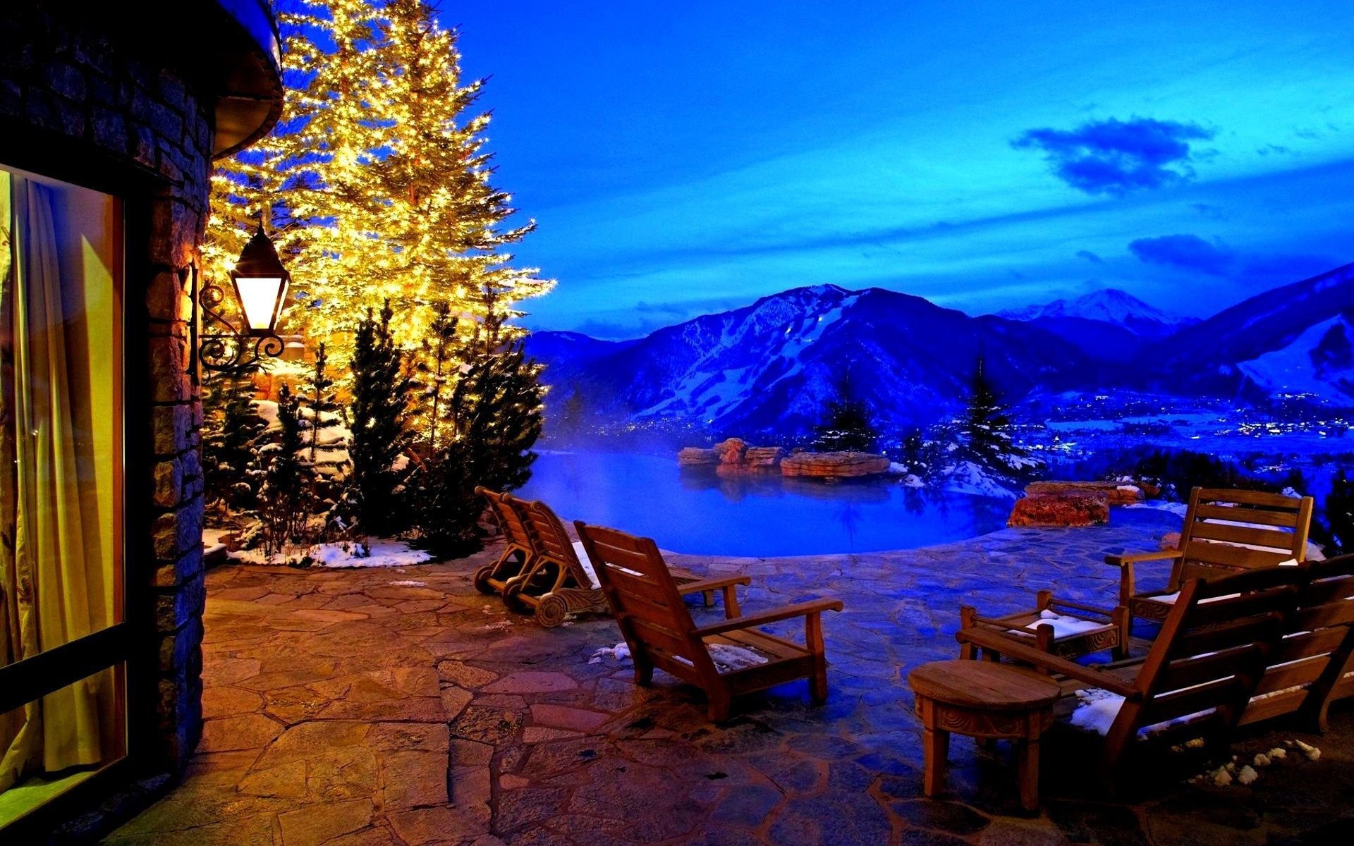 Terrazza montana con albero natalizio, 1920x1200 Full HD+ WUXGA, iMac