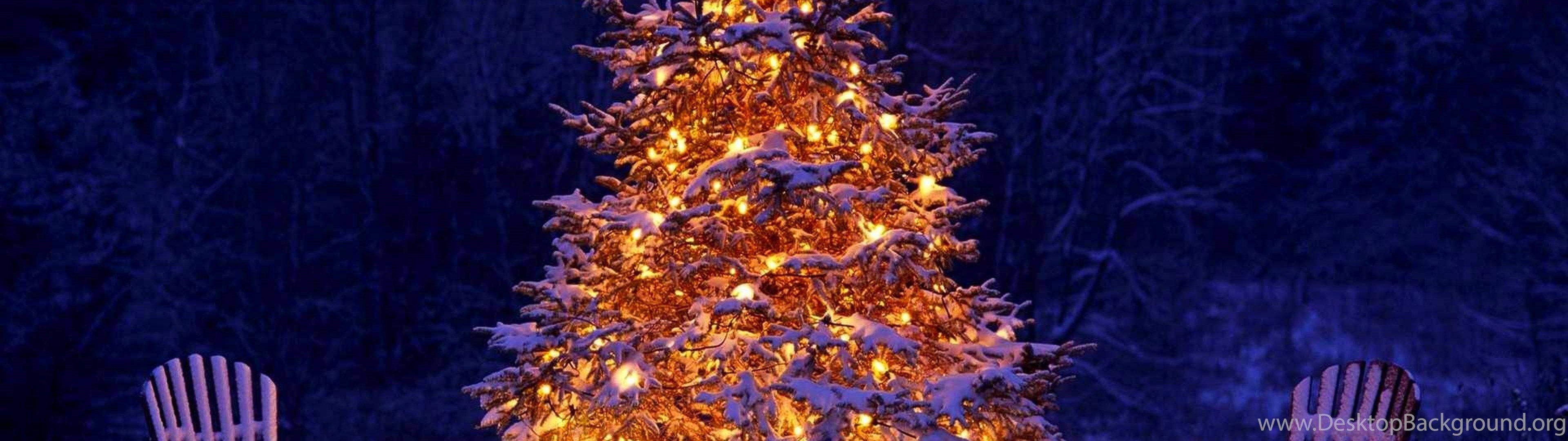Albero di Natale illuminato notte, 3840x1080 Ultrawide, Dual Monitor