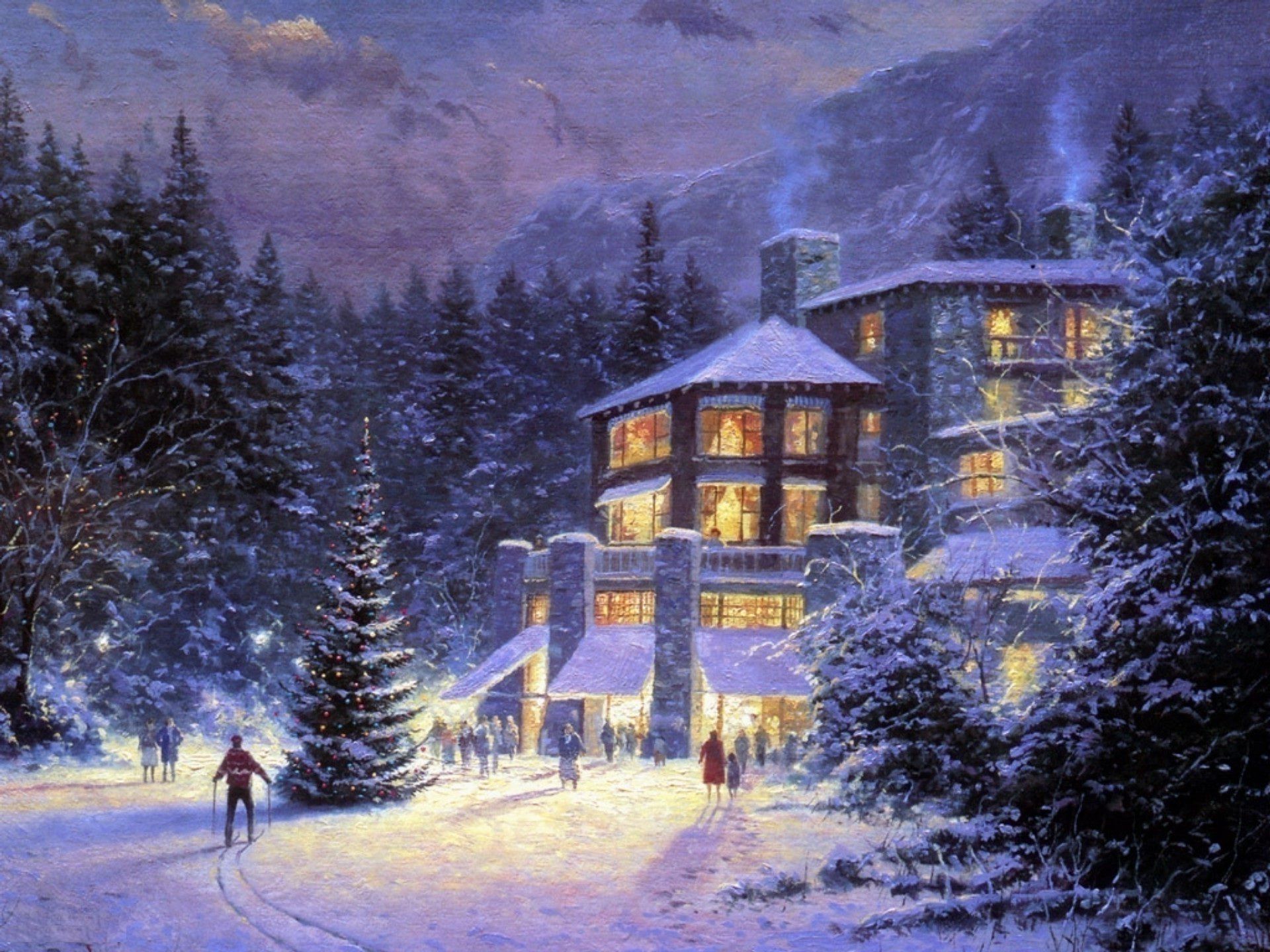 Chalet innevato di notte, 1920x1440 Full HD+ WUXGA, Desktop