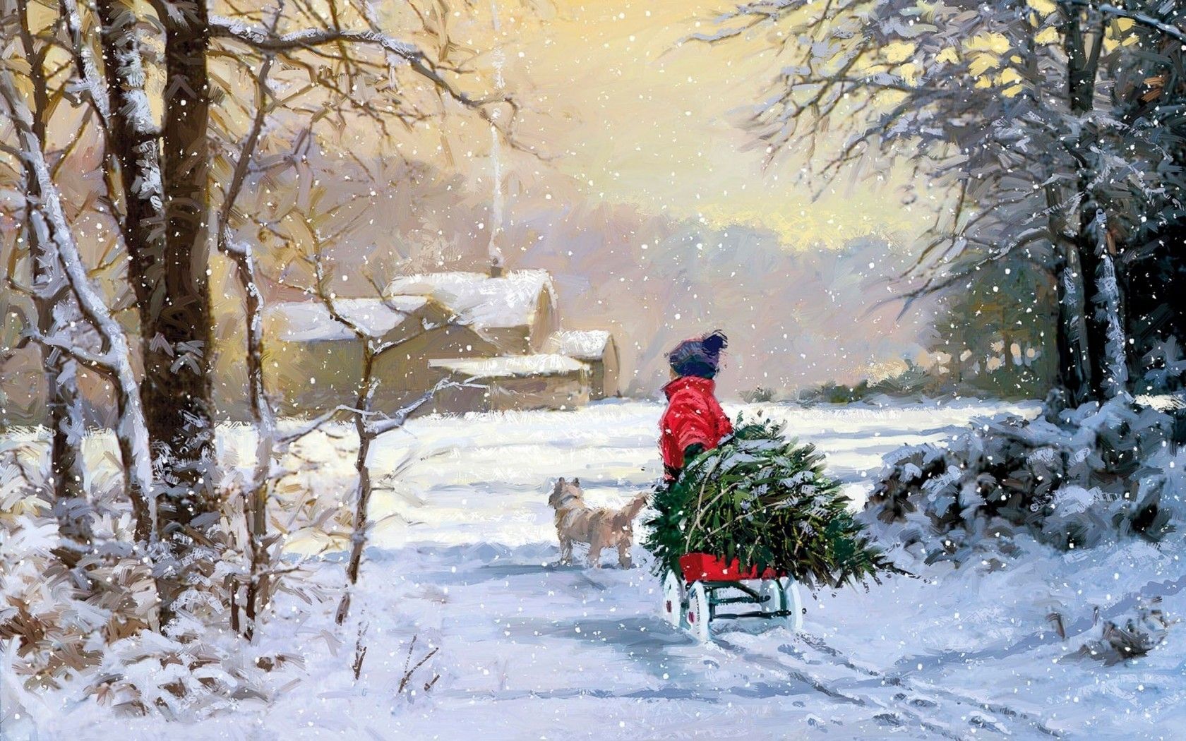 Bambino slitta albero neve, 1680x1050 HD, Desktop