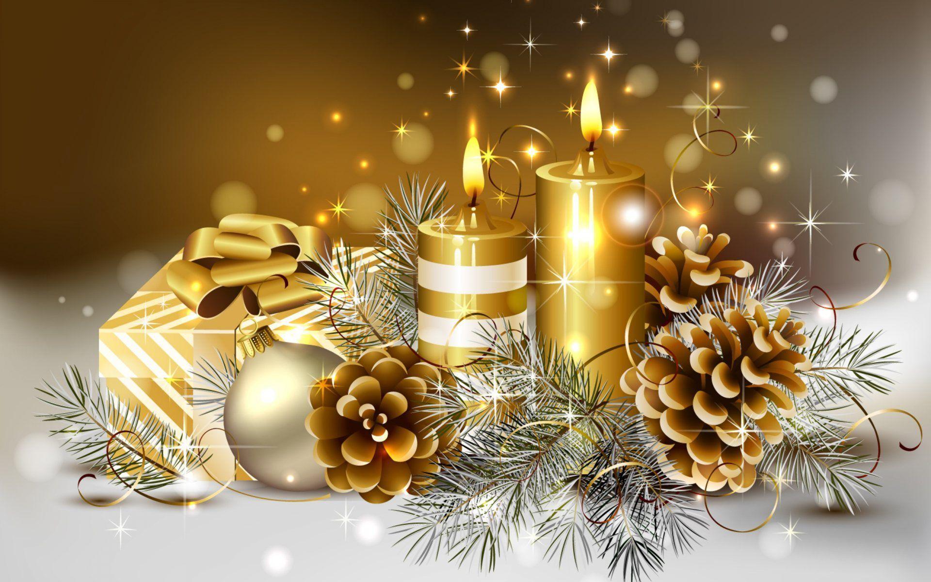 Candele dorate natalizie con pigne, 1920x1200 WUXGA, Desktop