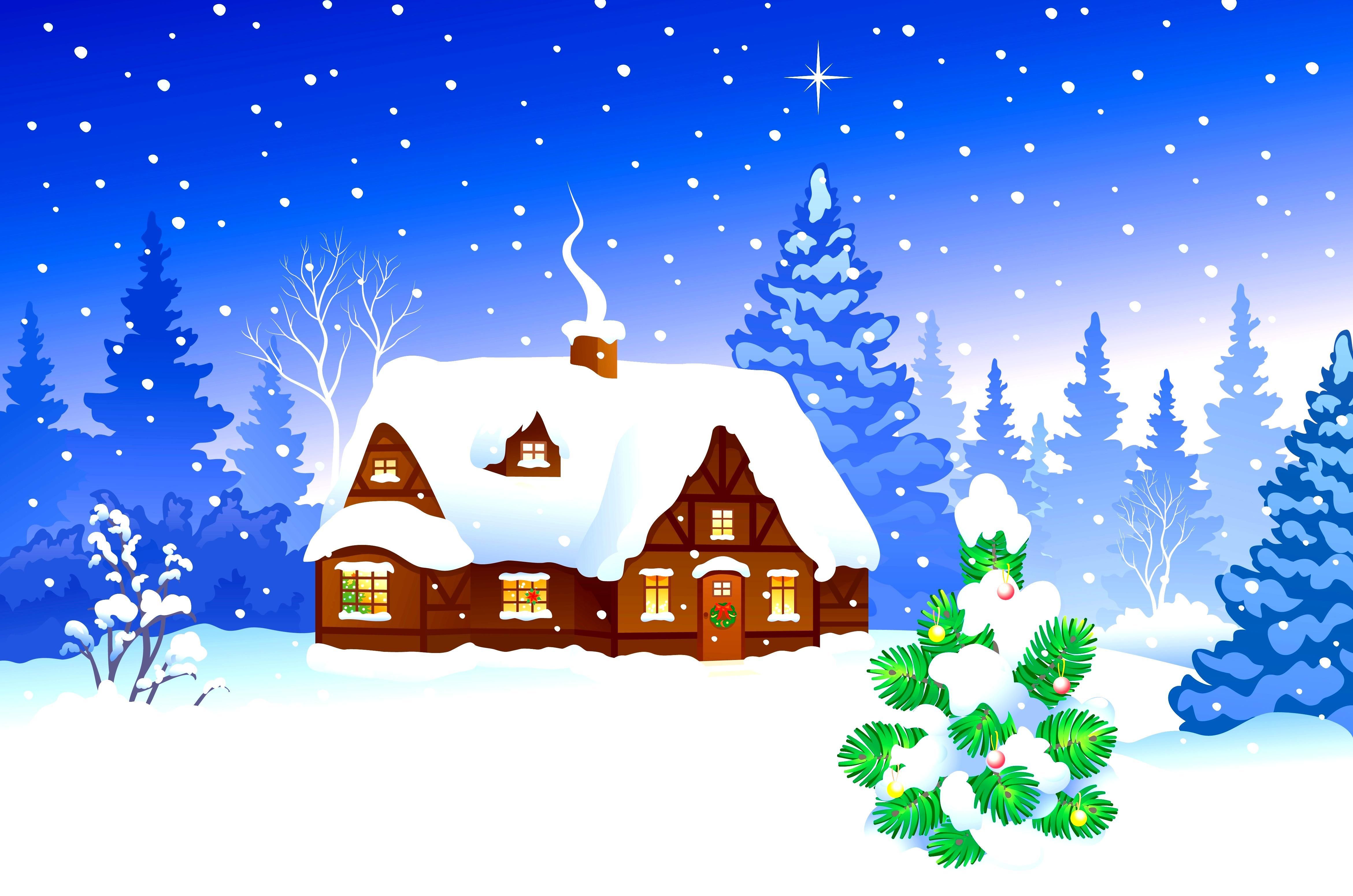 Casa innevata natalizia illustrata, 4682x3101 4K, Desktop 4K