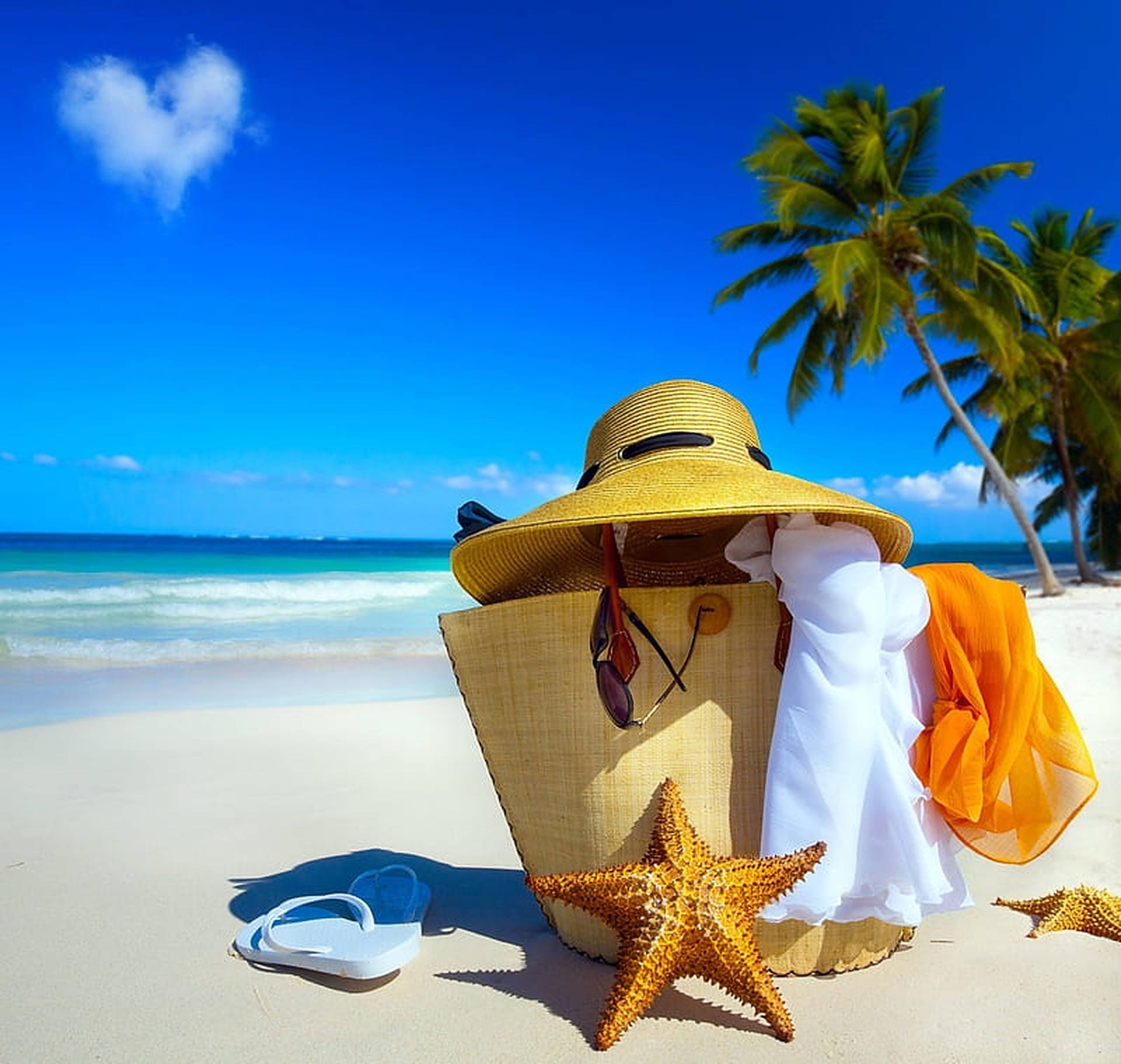 Cappello di paglia spiaggia tropicale, 1920x1824 Full HD+, iMac