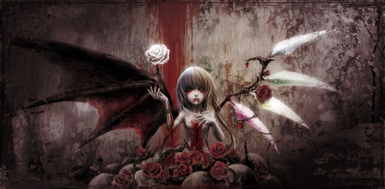 Flandre Scarlet vampira Touhou, 1625x800 HD, Desktop