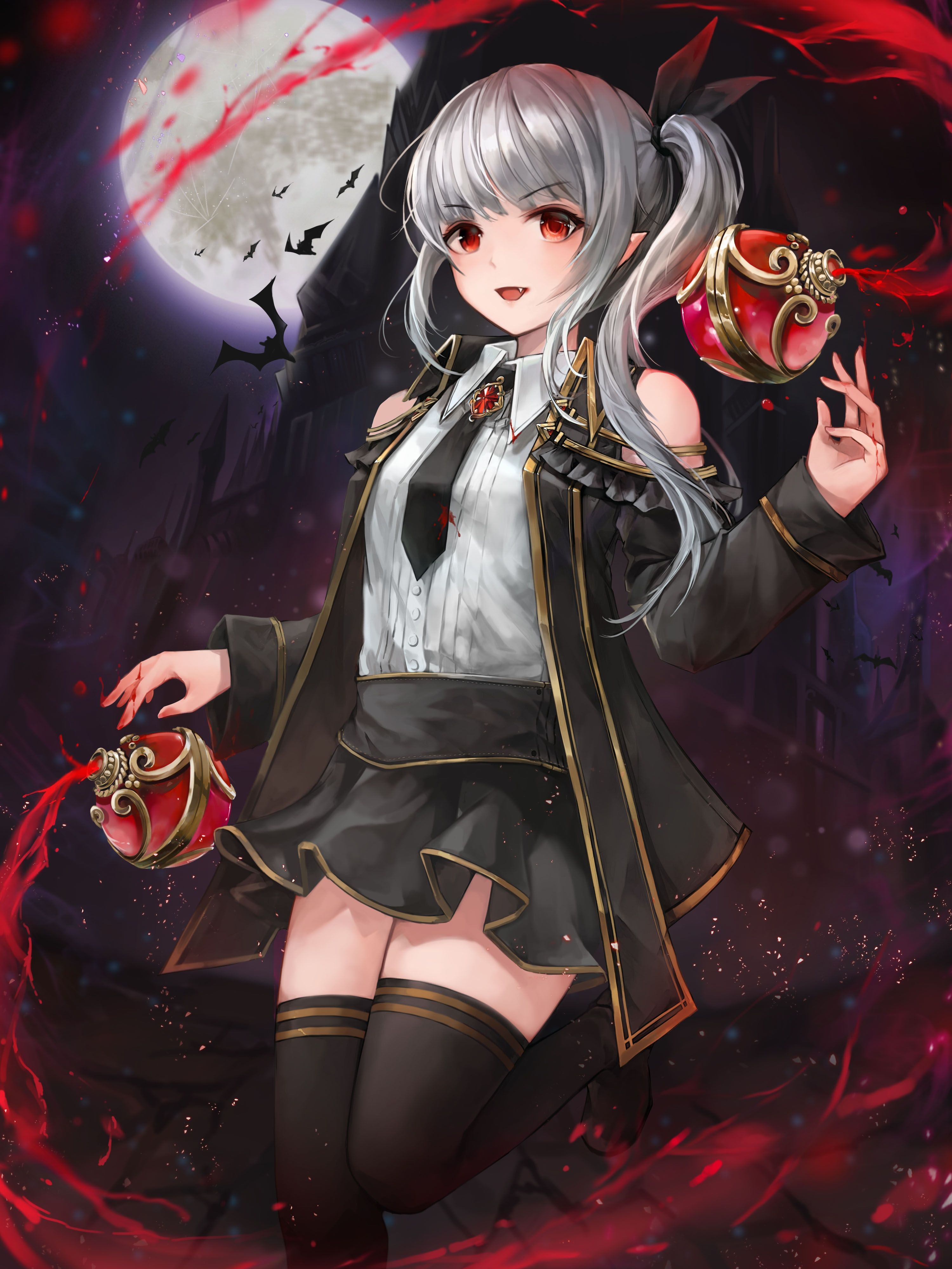 Ragazza vampiro anime capelli grigi, 3000x4000 Verticale, Android