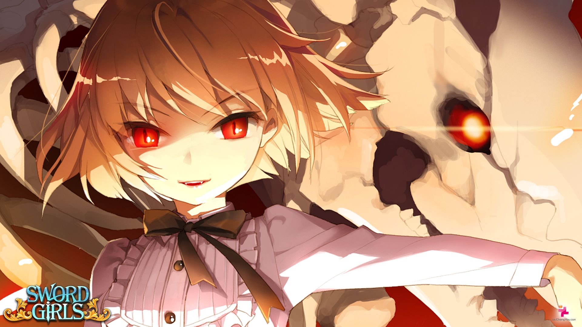 Ragazza anime occhi rossi teschio, 1920x1080 Full HD, Laptop