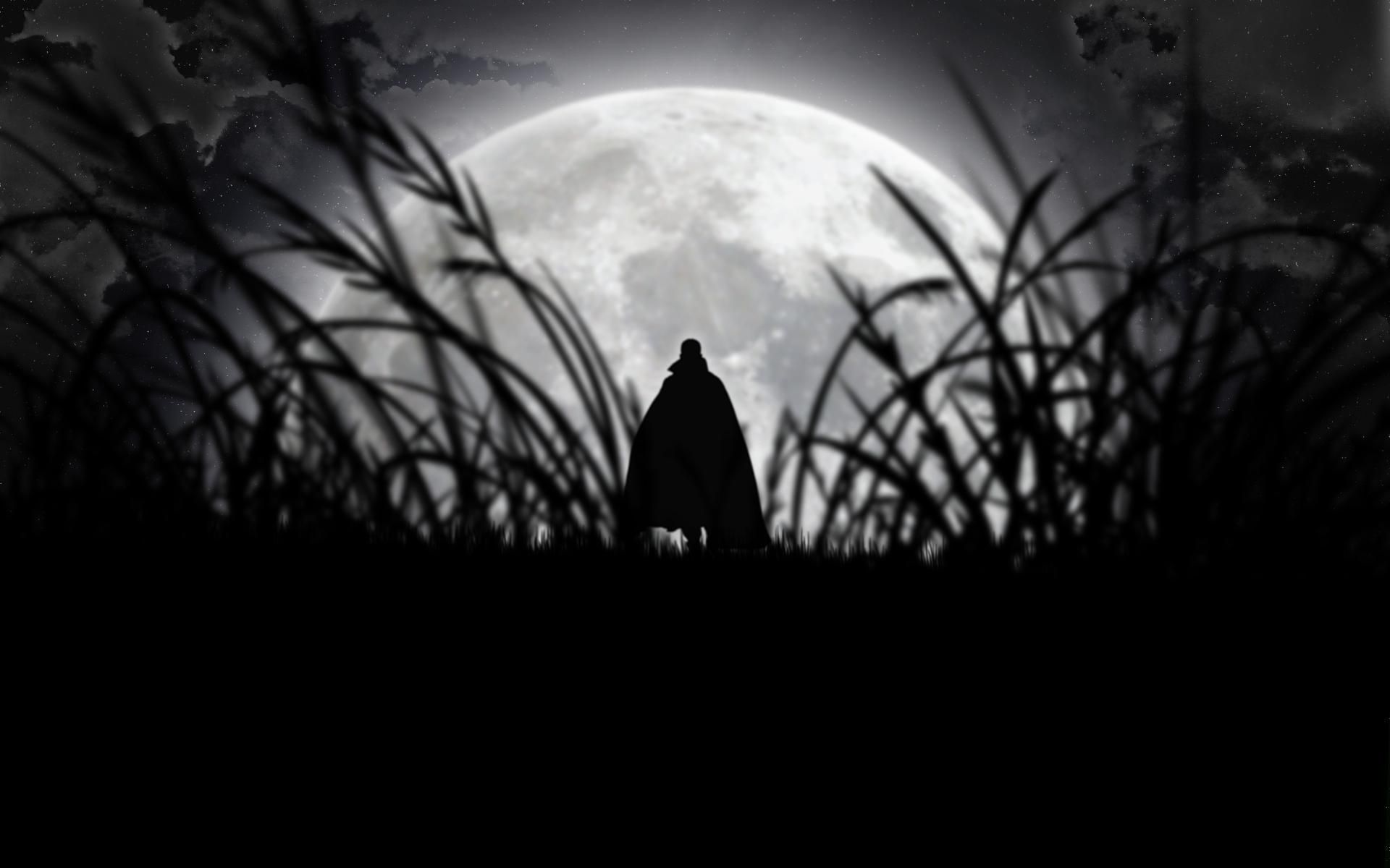 Silhouette vampiro con luna piena, 1920x1200 WUXGA, Desktop