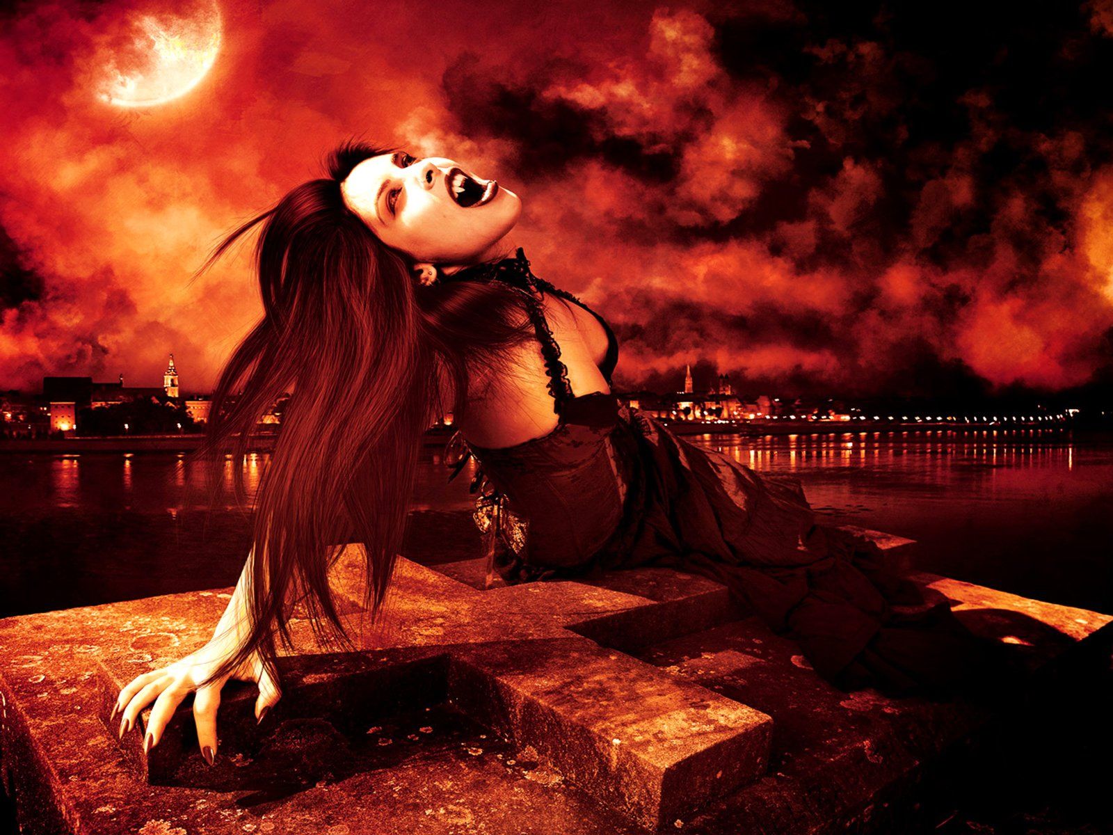 Vampira gotica su tetto rosso, 1600x1200 HD Ready, Acer Nitro