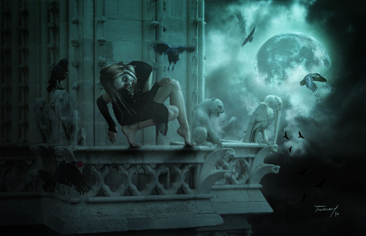 Vampiro pipistrello luna gotica, 1276x825 HD, Laptop
