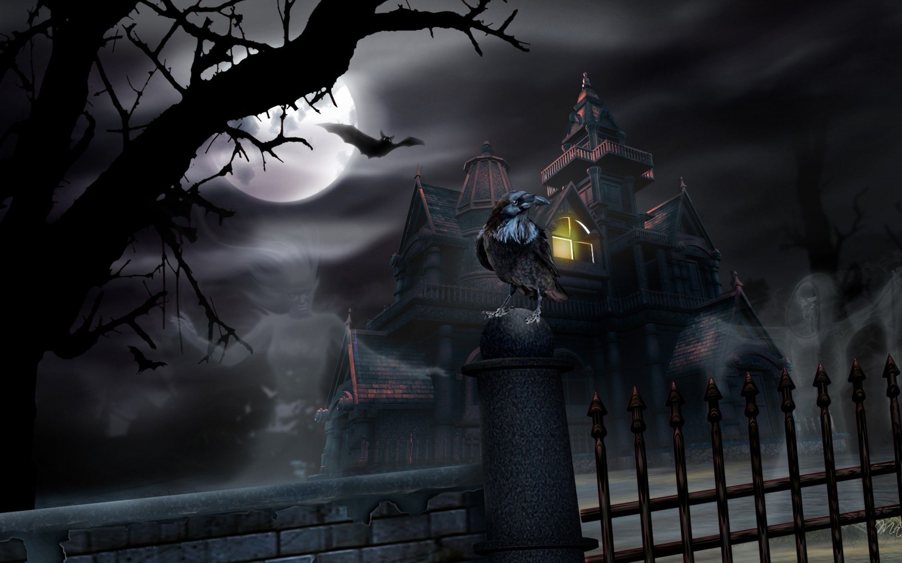 Castello infestato Halloween notturno, 2880x1800 2K+, Desktop