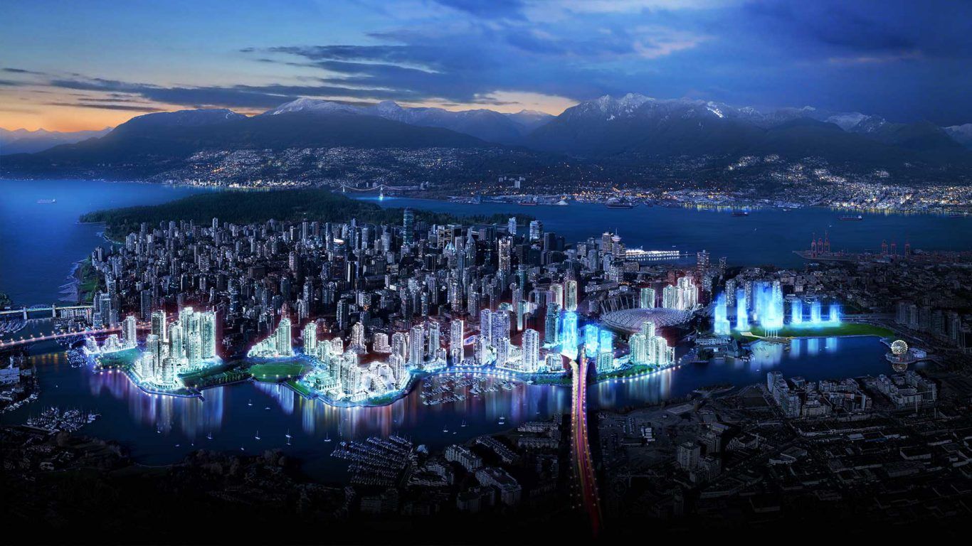 Skyline notturno Vancouver illuminato, 1366x768 720p, Laptop