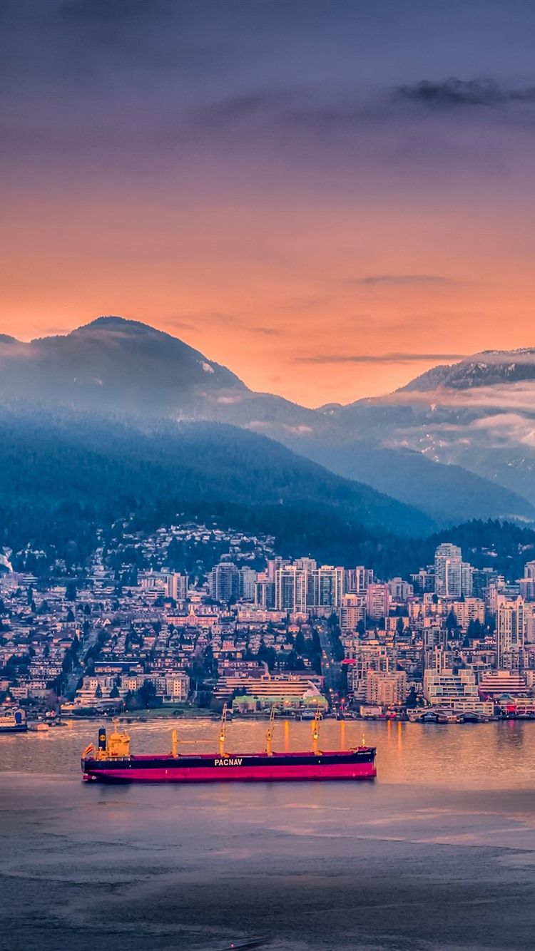Vancouver skyline tramonto porto, 750x1334 Verticale, iPhone