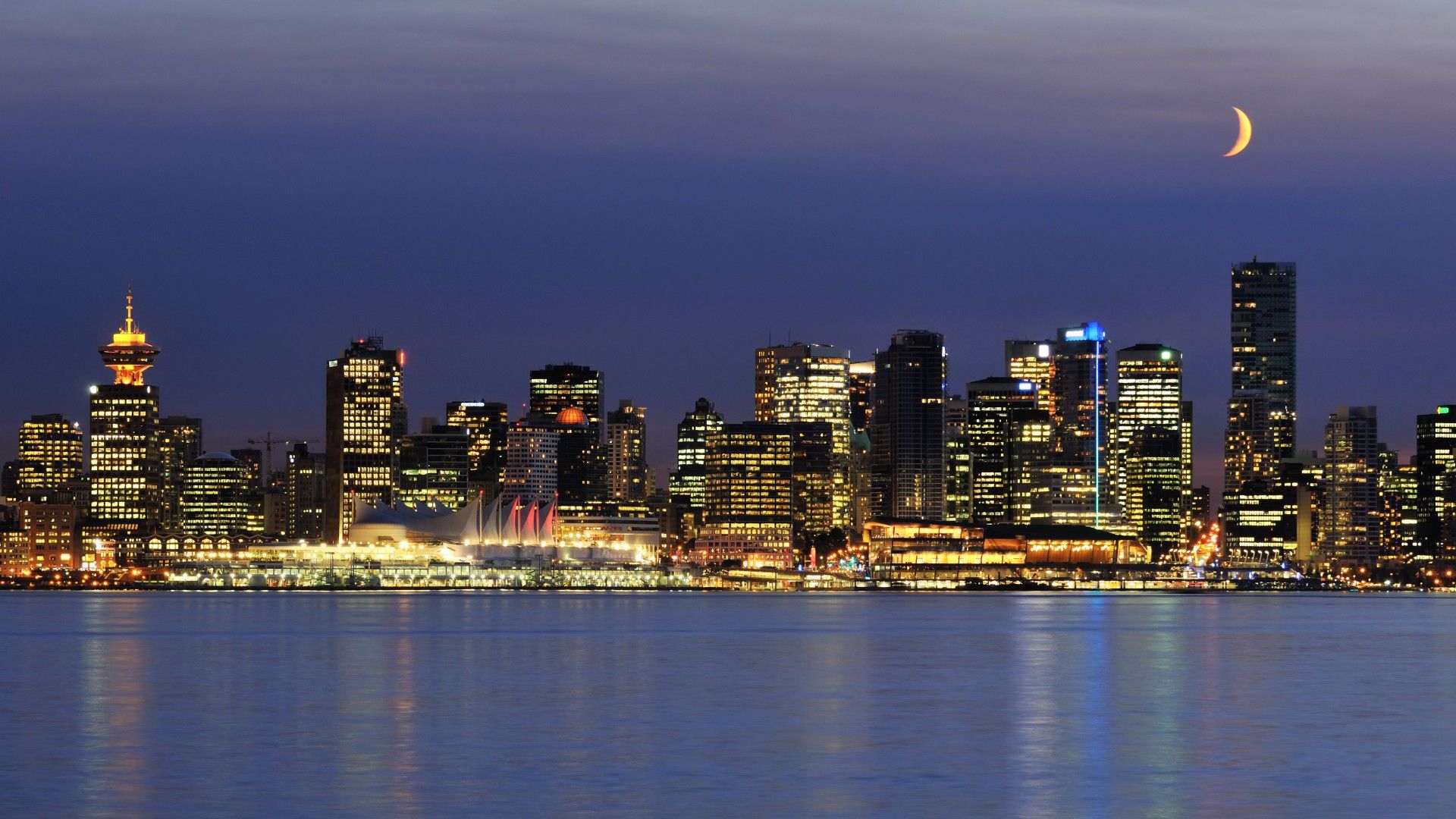 Skyline di Vancouver notturno, 1920x1080 1080p, Laptop