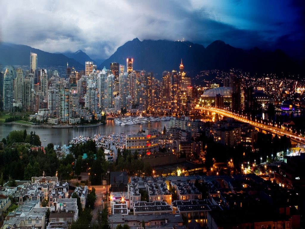Vancouver skyline notturno, 1024x768 HD, PC Desktop