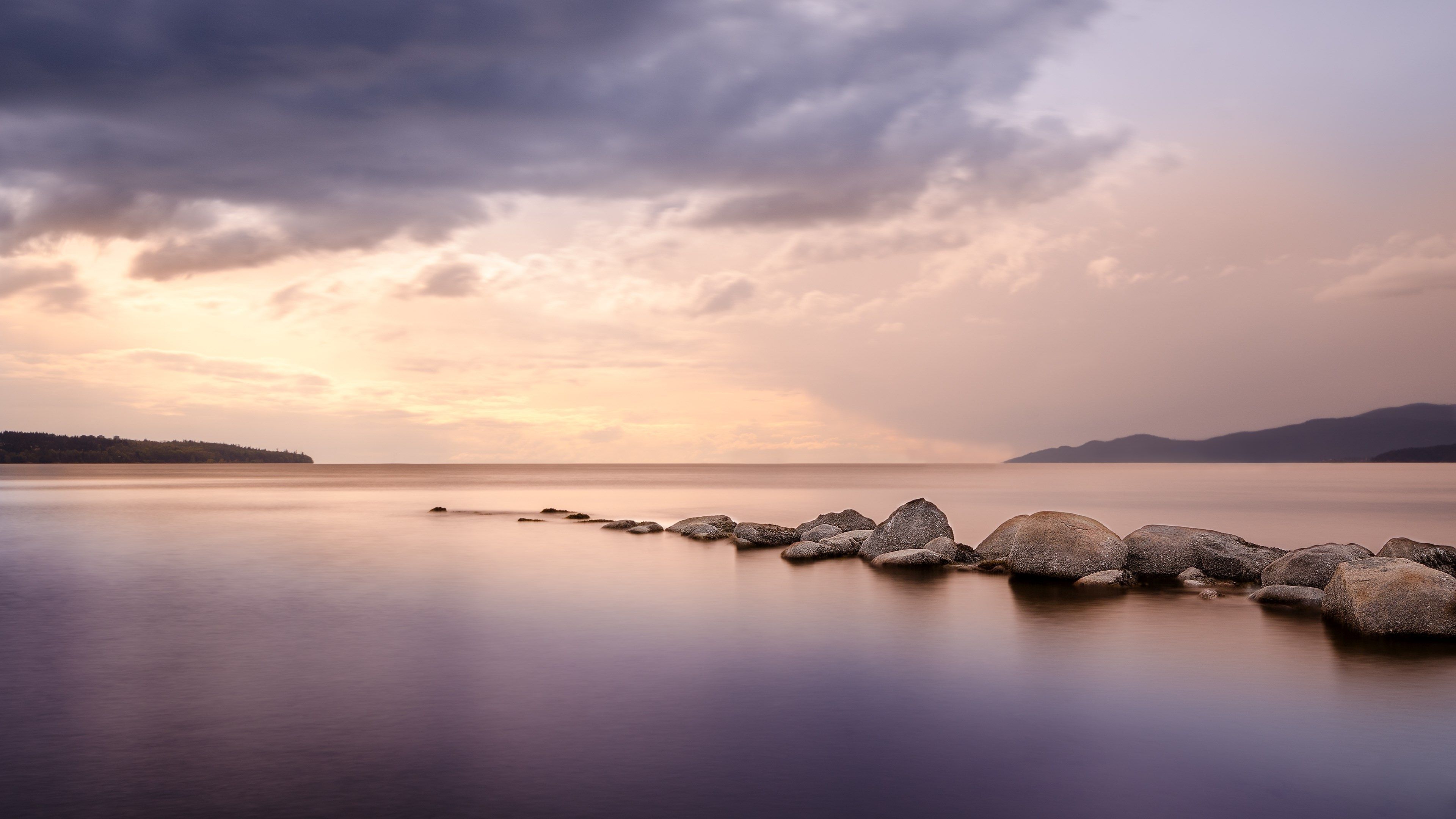 Spiaggia con rocce al tramonto, 3840x2160 UHD, PC 4K