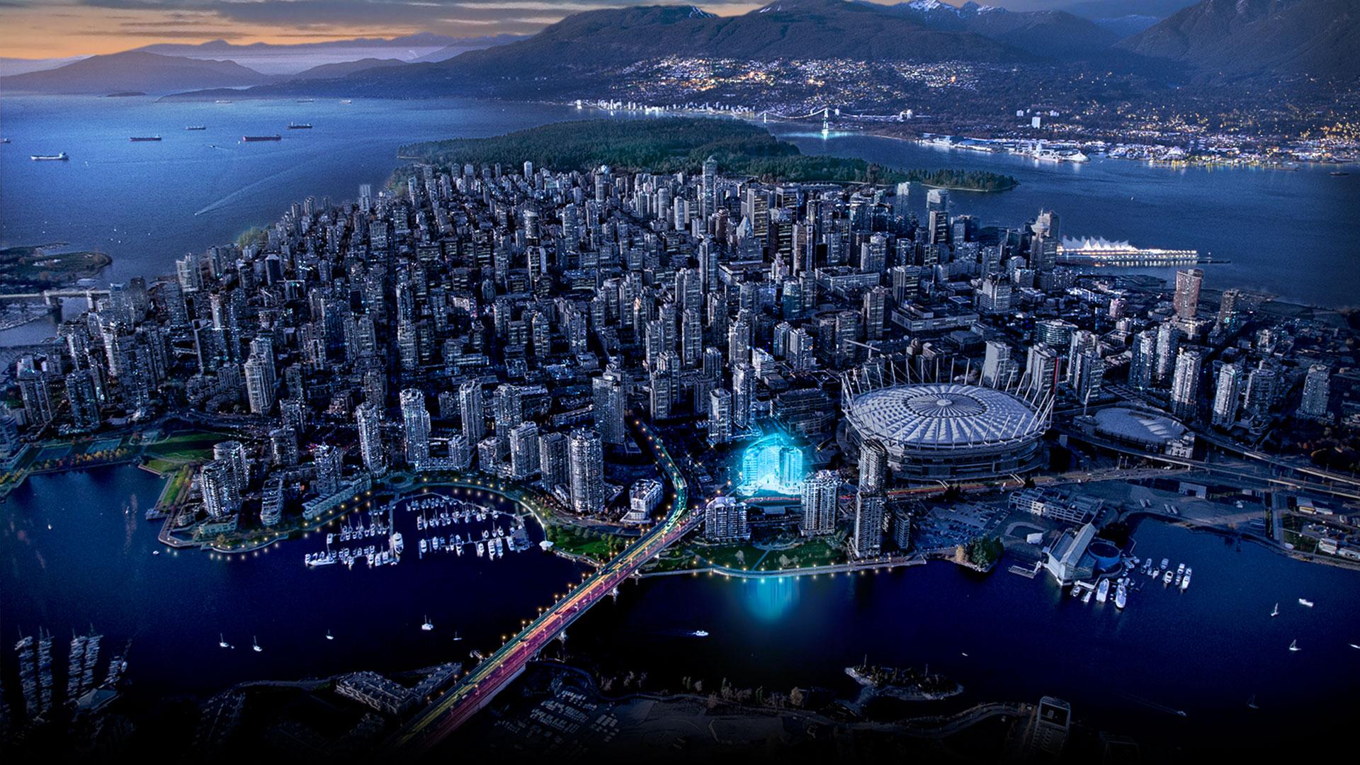 Vancouver skyline notturno, 1920x1080 1080p, Laptop