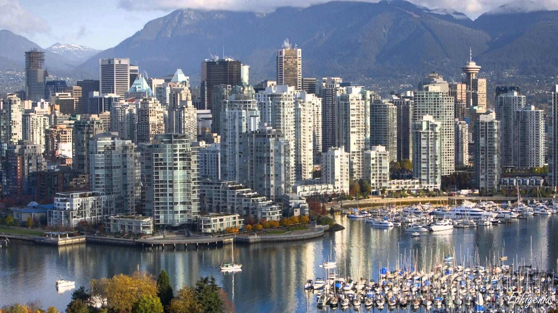 Skyline Vancouver con marina, 1920x1080 1080p, PC Desktop