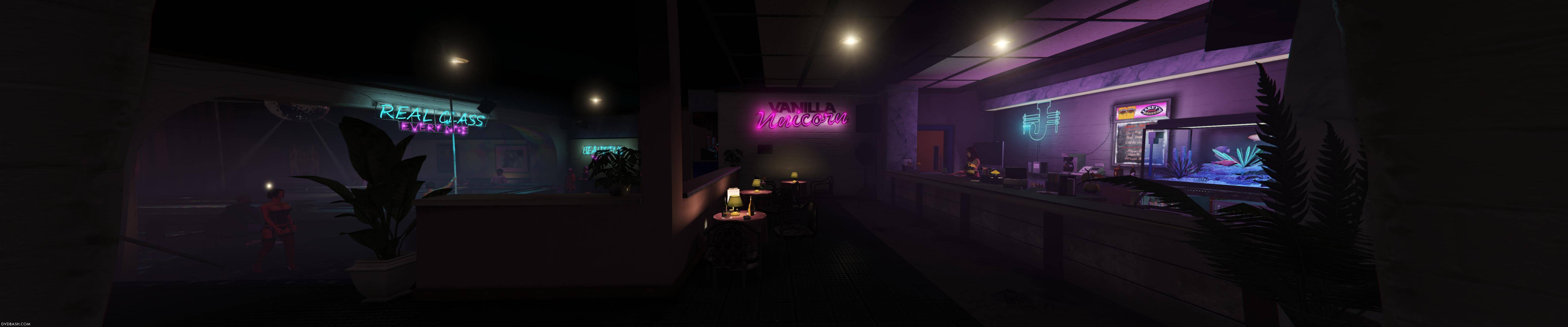 Vanilla Unicorn insegne al neon GTA V, 5760x1200 21:9, Monitor 4K