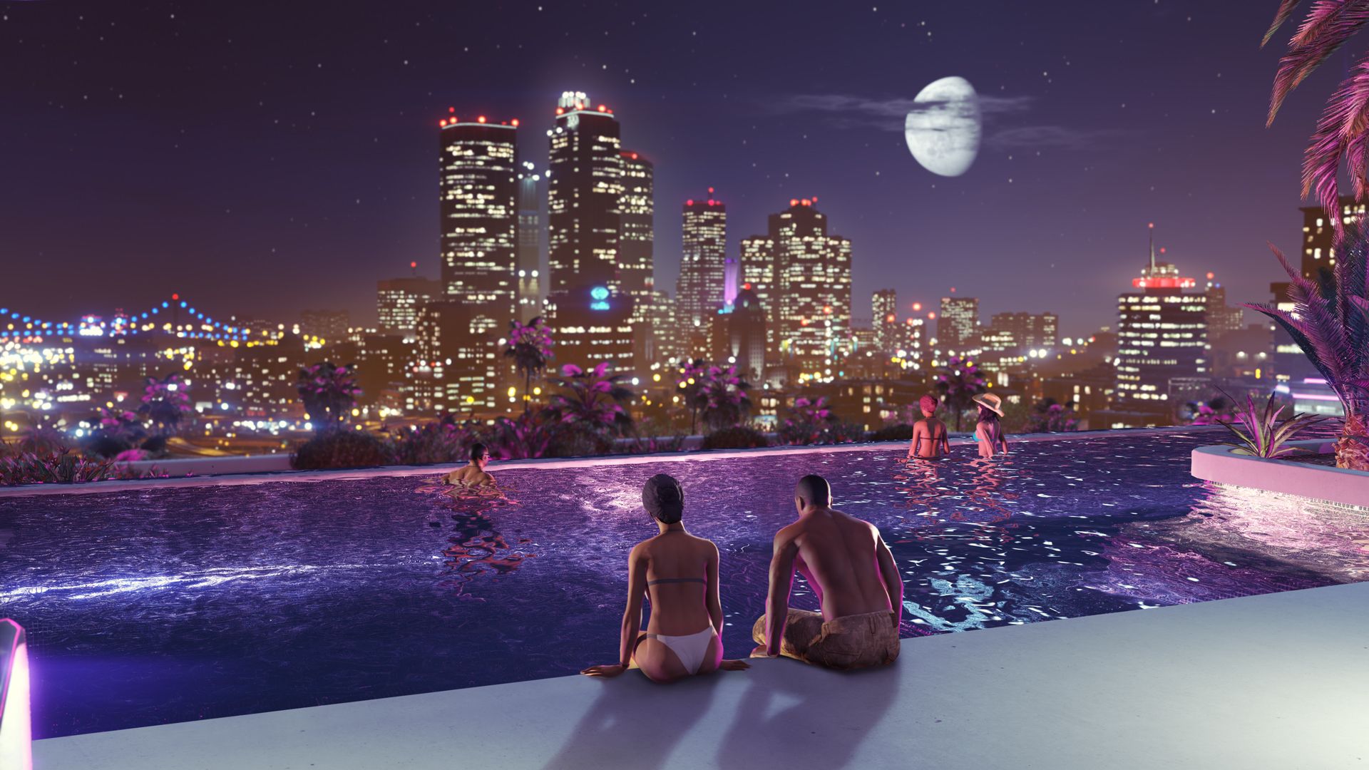 Skyline notturna GTA V, piscina, 1920x1080 1080p, PC Desktop
