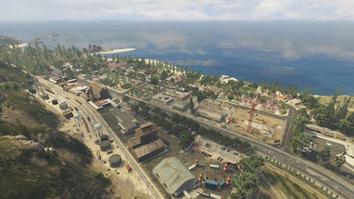 Vista aerea città costiera GTA V, 1360x768 720p, PC