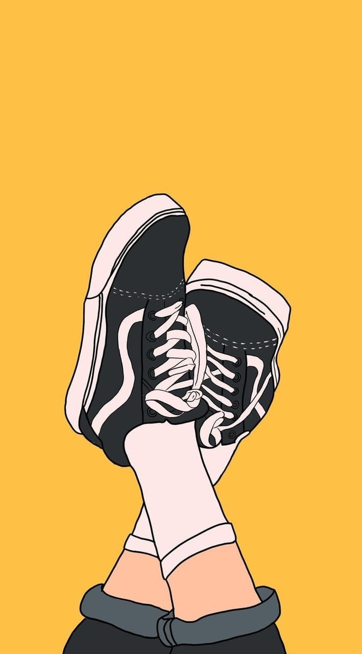 Scarpe Vans nere sfondo giallo, 709x1280 Full HD Verticale, iPhone Plus