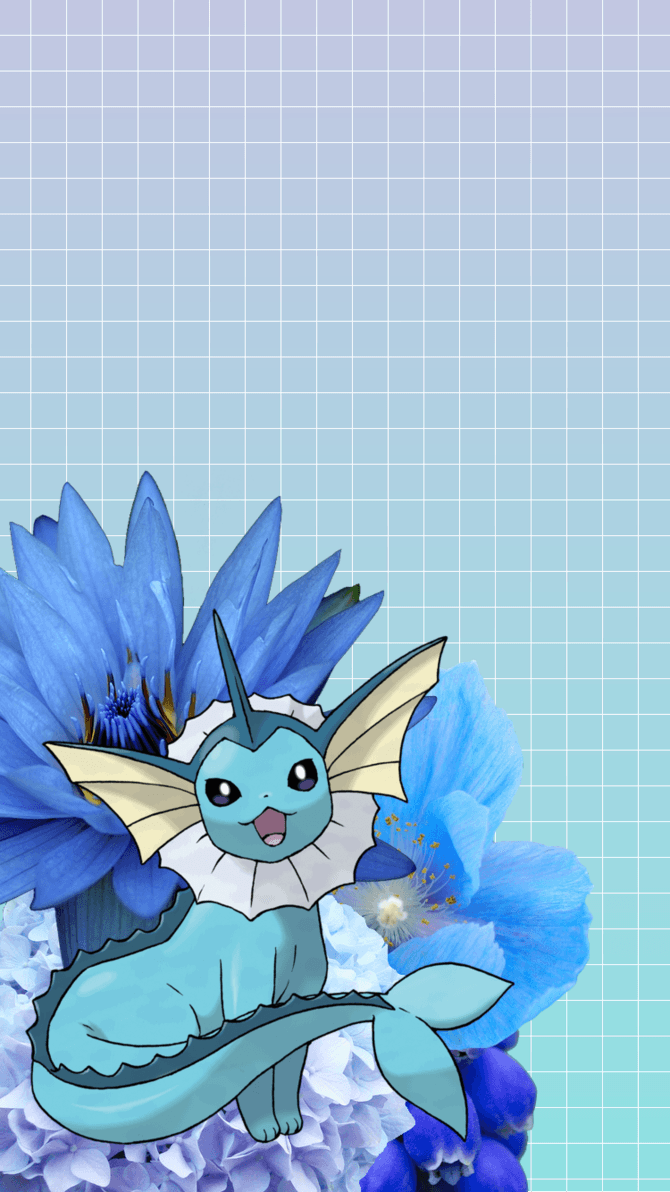Vaporeon Pokémon fiori blu, 670x1192 Verticale, Mobile