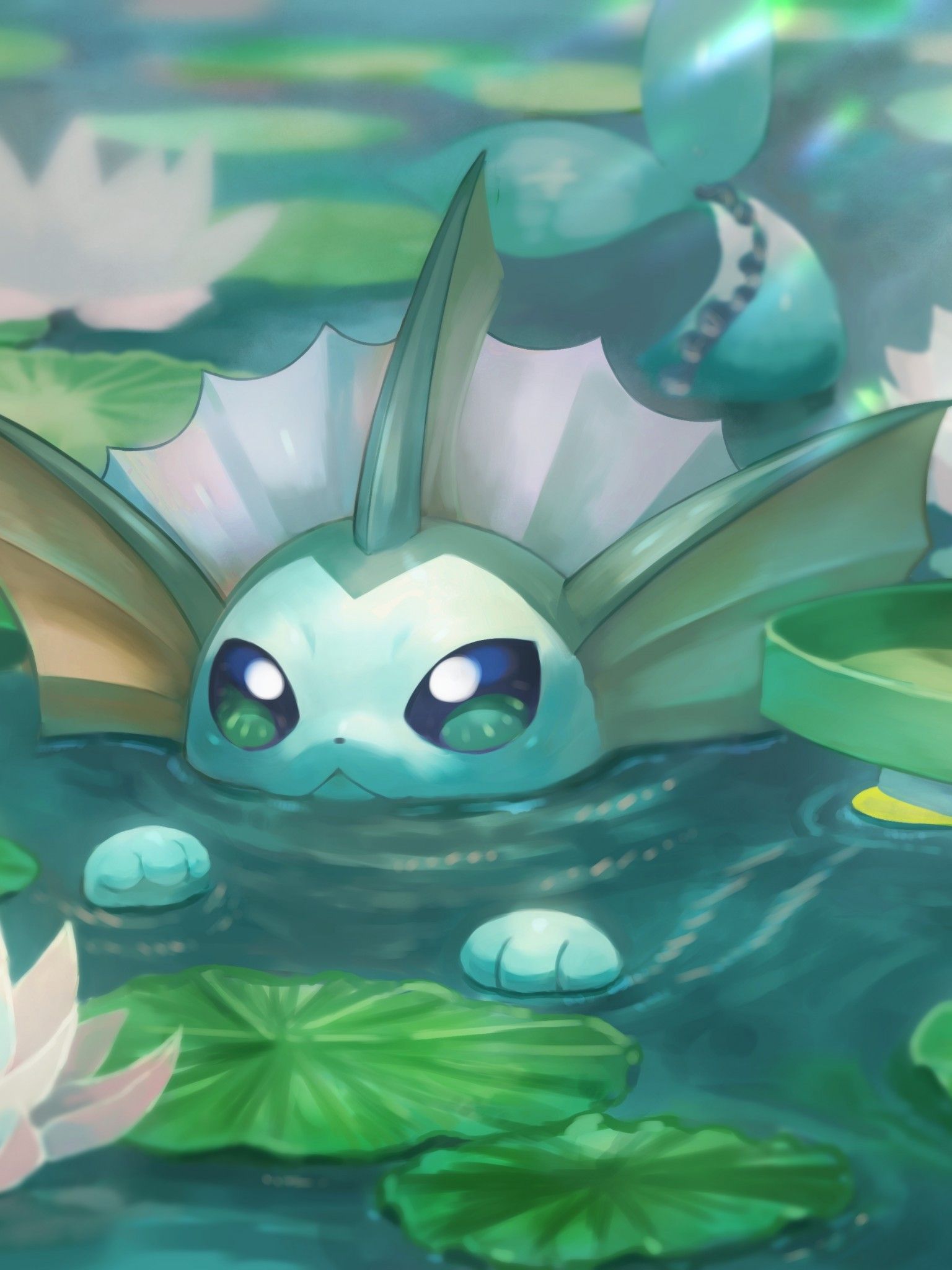 Vaporeon nuota tra ninfee, 1536x2048 Full HD Verticale, iPhone
