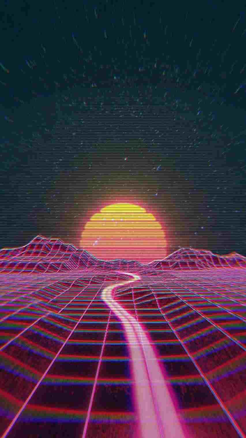 Griglia neon retrowave sole, 853x1517 Verticale, Telefono